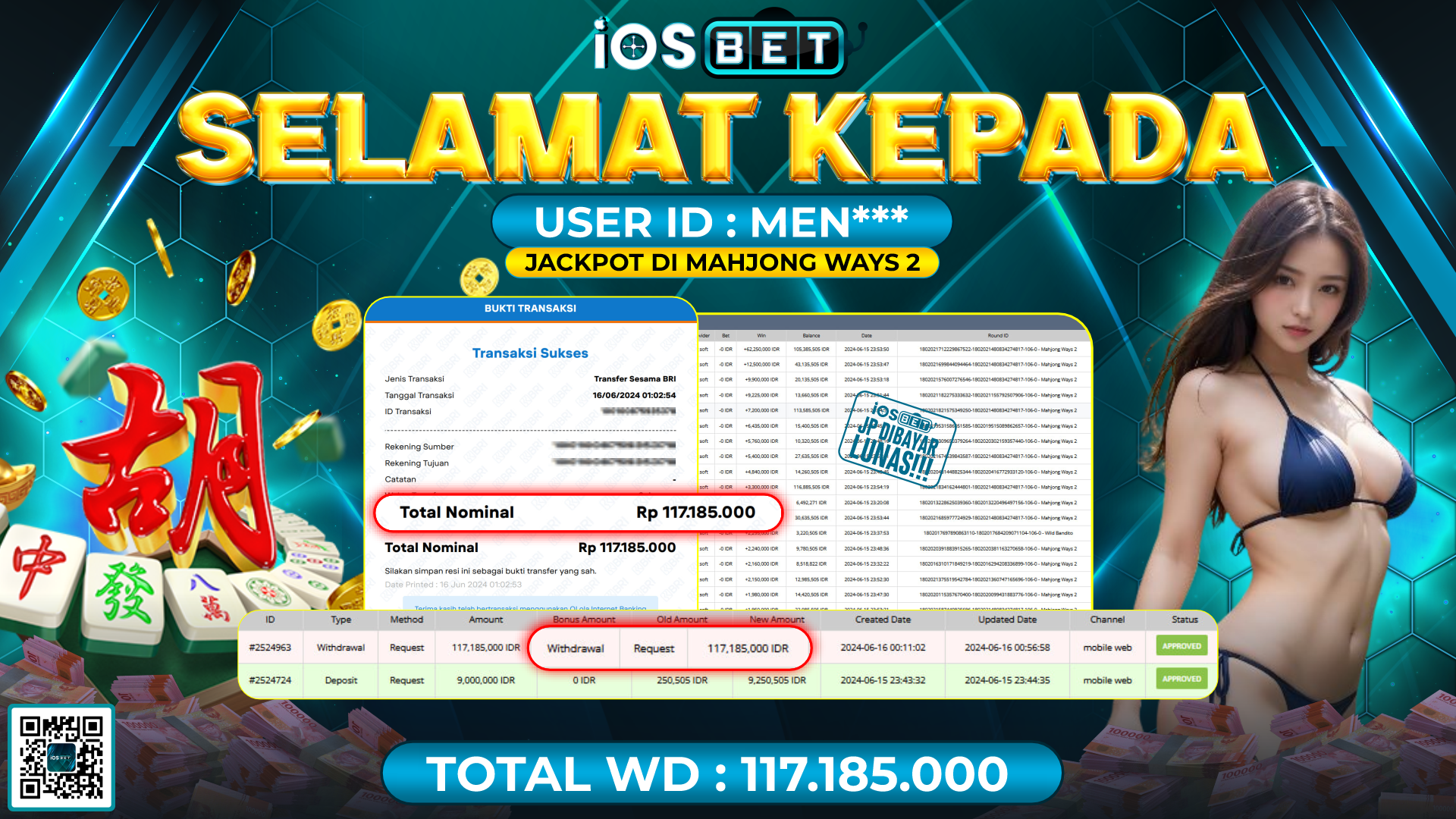Bukti Pembayaran LUNAS SLOT GAMES GACOR Rp.117.185.000,-