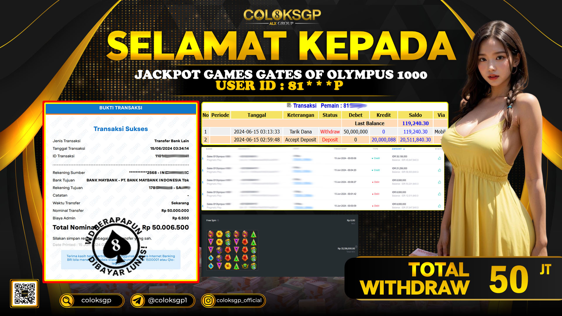 COLOKSGP JACKPOT SLOT GAMES RP 50.000.000 LUNAS