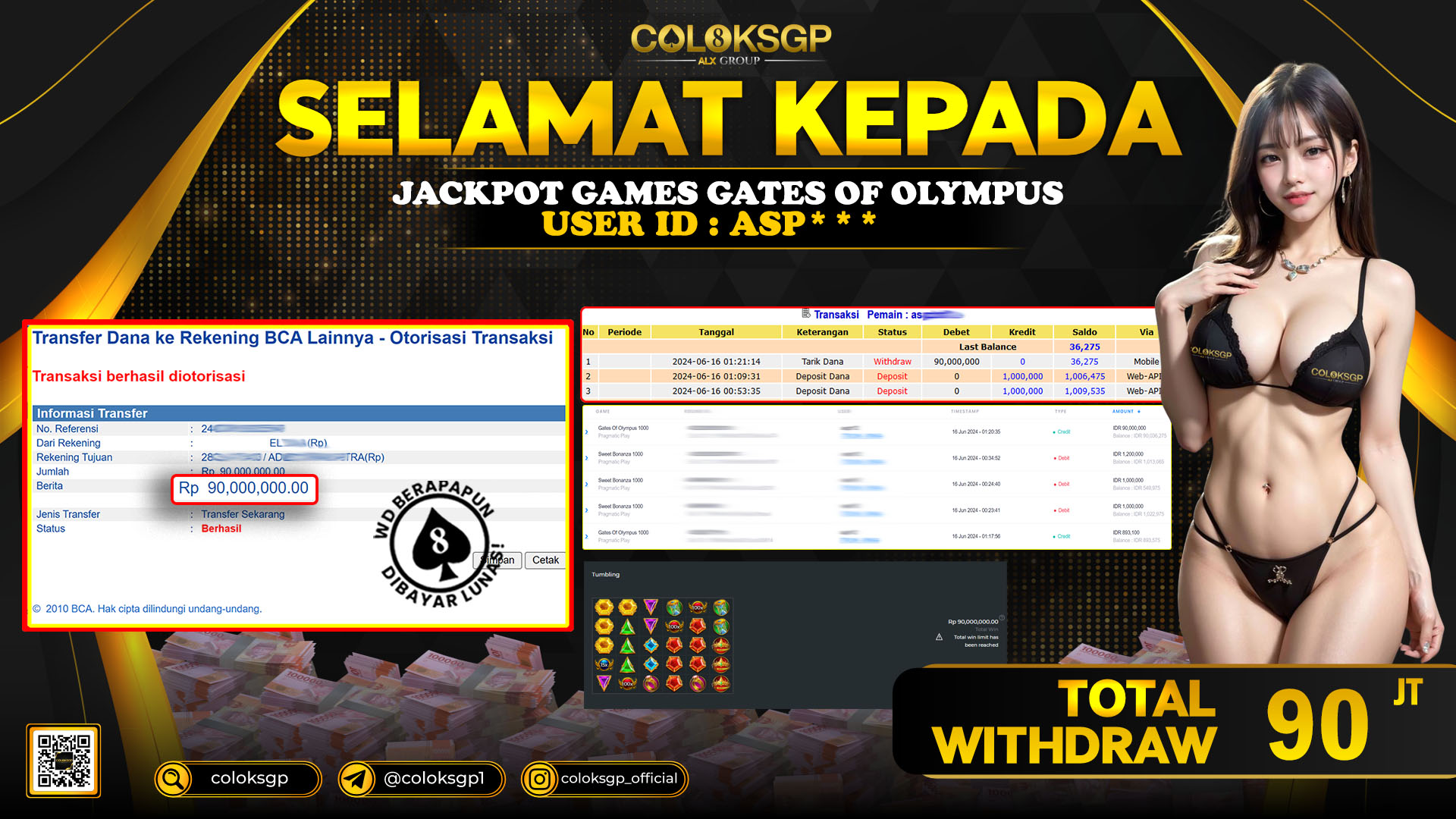 COLOKSGP JACKPOT SLOT GAMES RP 90.000.000 LUNAS