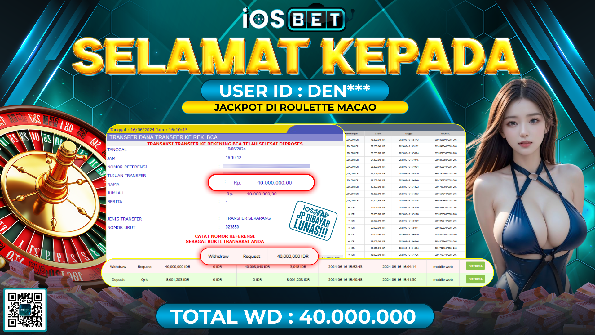 Bukti Pembayaran LUNAS LIVE GAMES GACOR Rp.40.000.000,-