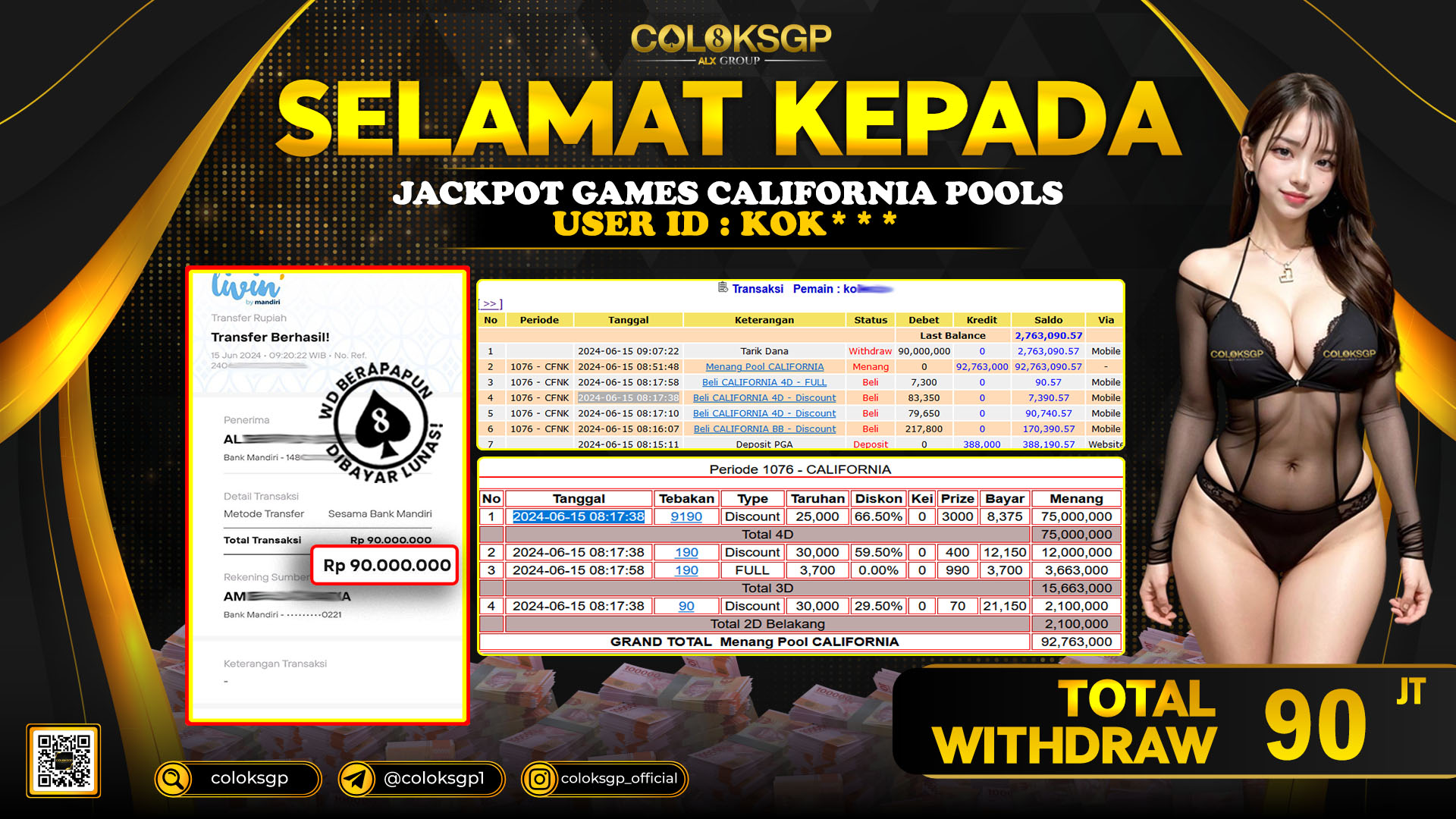 COLOKSGP JACKPOT CALIFORNIA POOLS RP 90.000.000 LUNAS