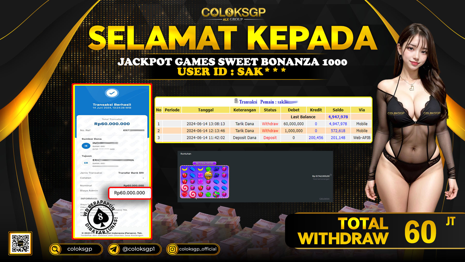 COLOKSGP JACKPOT SLOT GAMES RP 60.000.000 LUNAS