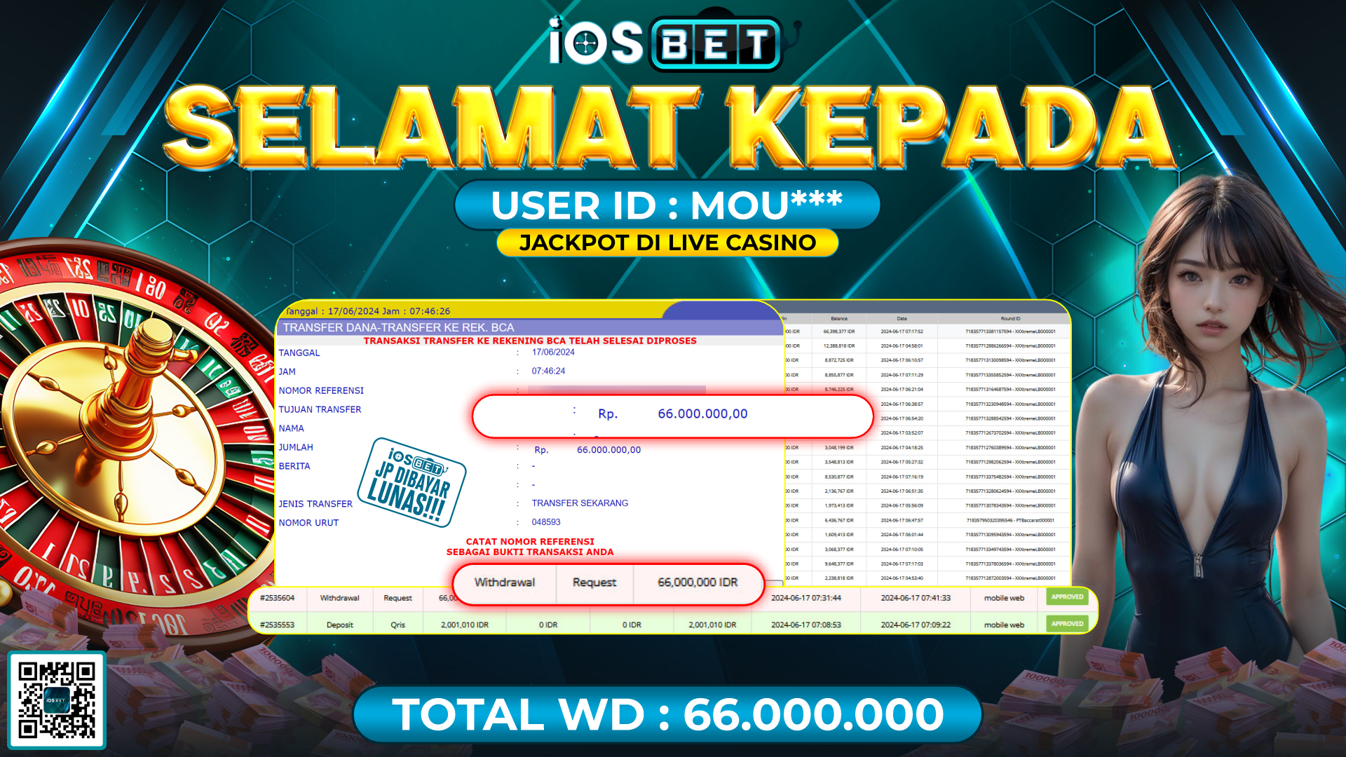 Bukti Pembayaran LUNAS LIVE GAMES GACOR Rp.66.000.000,-