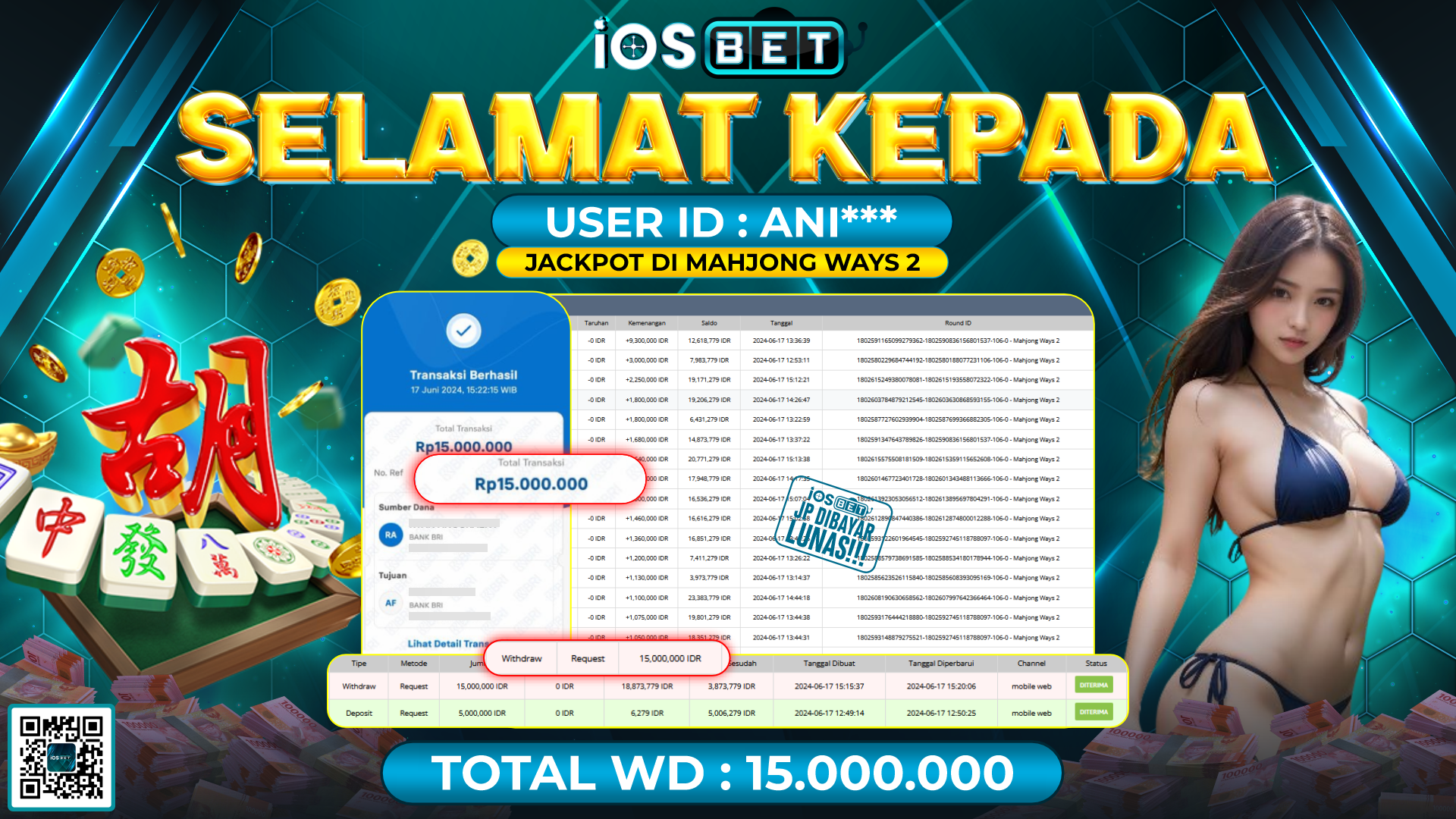Bukti Pembayaran LUNAS SLOT GAMES GACOR Rp.15.000.000,-