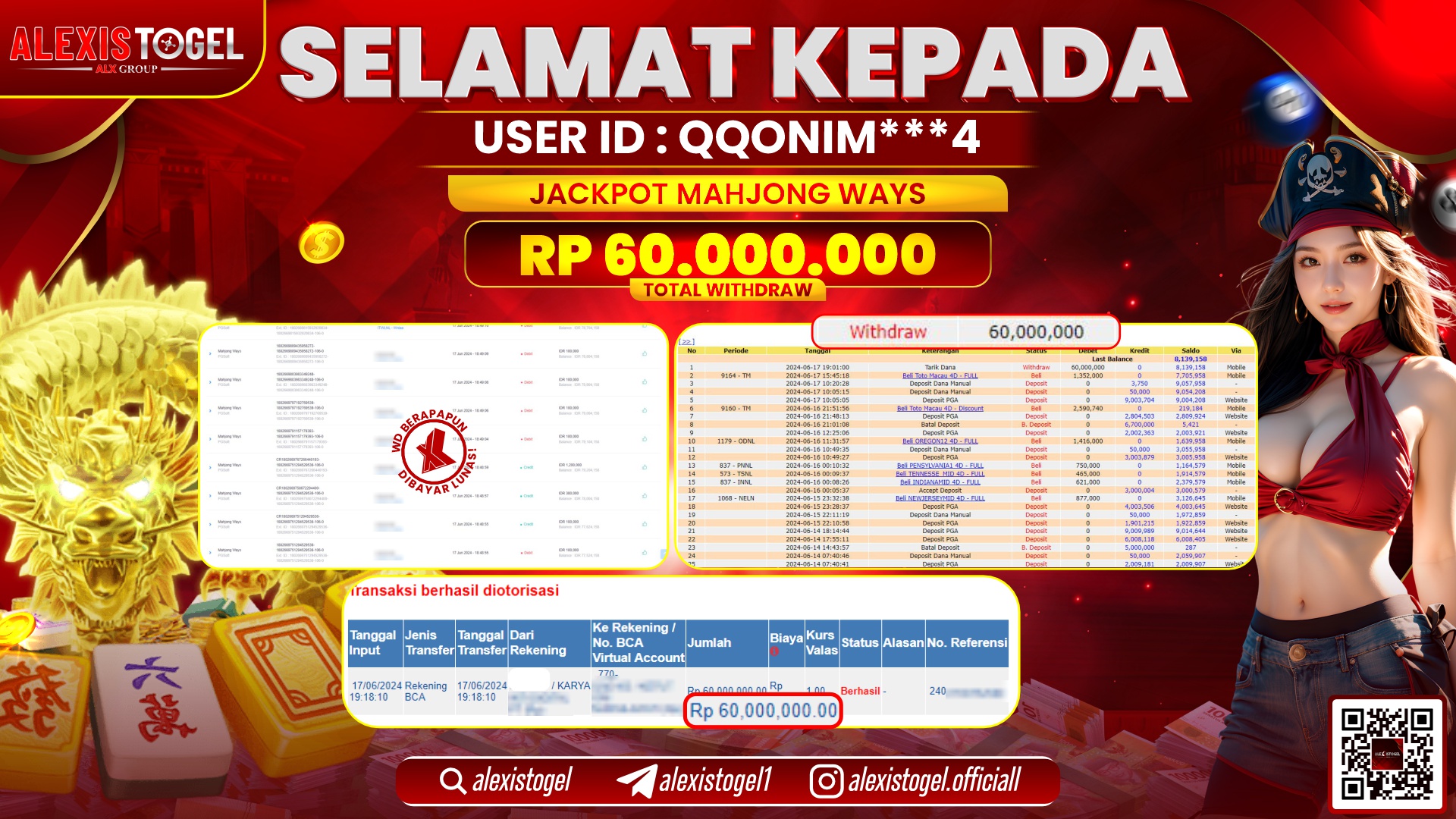 ALEXISTOGEL JACKPOT MAHJONG WAYS RP. 60.000.000 LUNAS