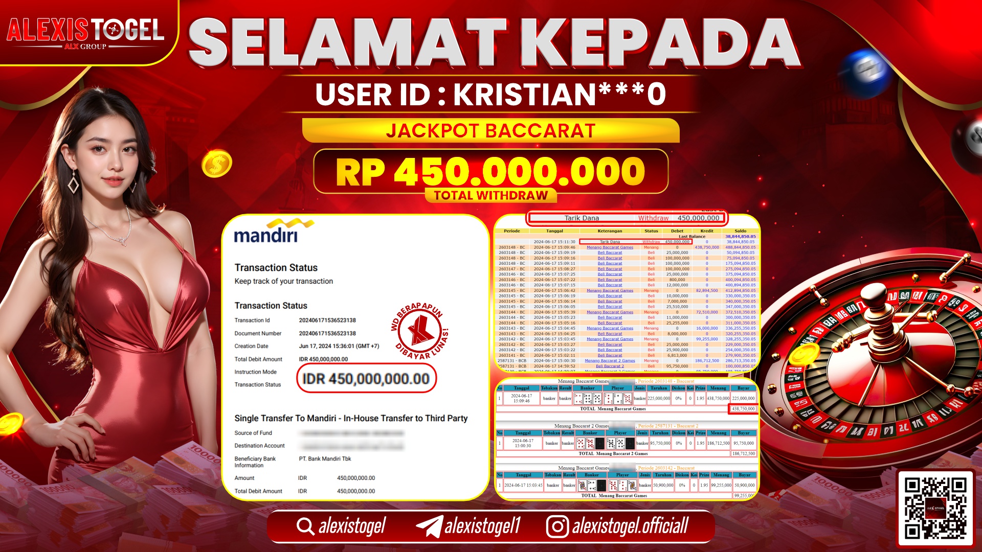 ALEXISTOGEL JACKPOT CASINO BACCARAT RP. 450.000.000 LUNAS