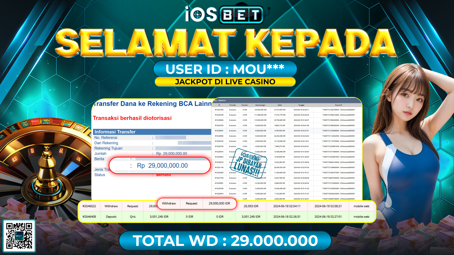 Bukti Pembayaran LUNAS LIVE GAMES GACOR Rp.29.000.000,-