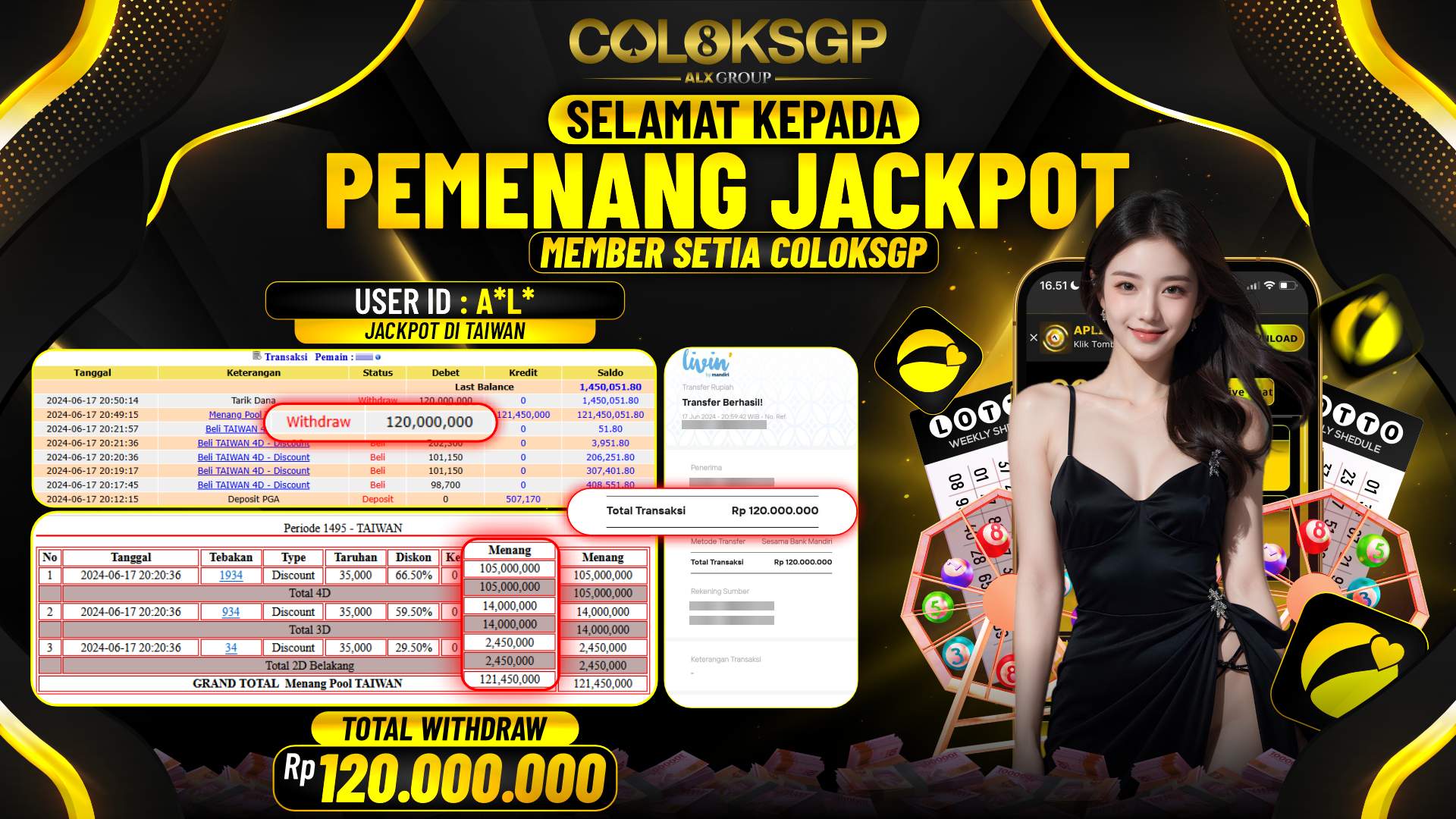 COLOKSGP JACKPOT TAIWAN POOLS RP 120.000.000 LUNAS