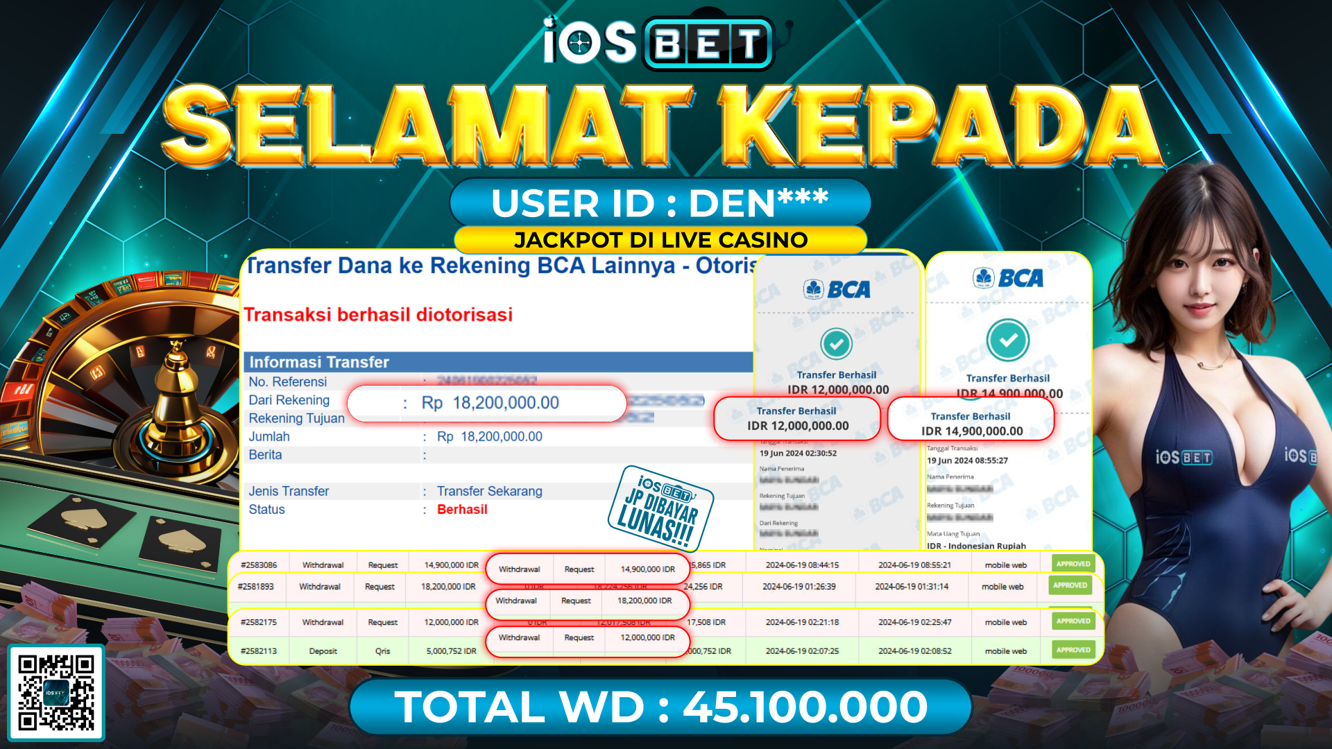Bukti Pembayaran LUNAS LIVE GAMES GACOR Rp.45.100.000,-