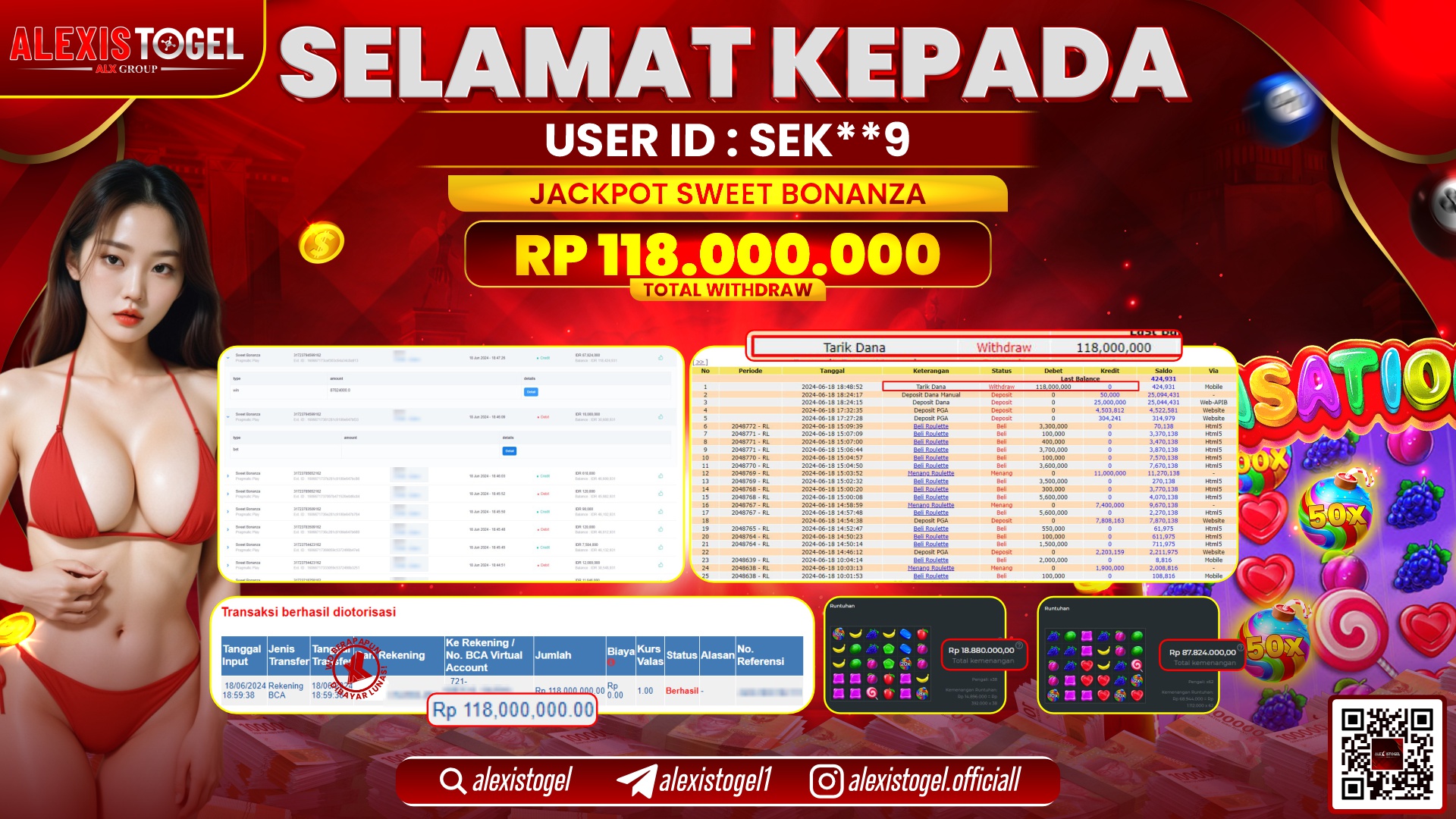 ALEXISTOGEL JACKPOT SLOT GAMES RP. 118.000.000 LUNAS