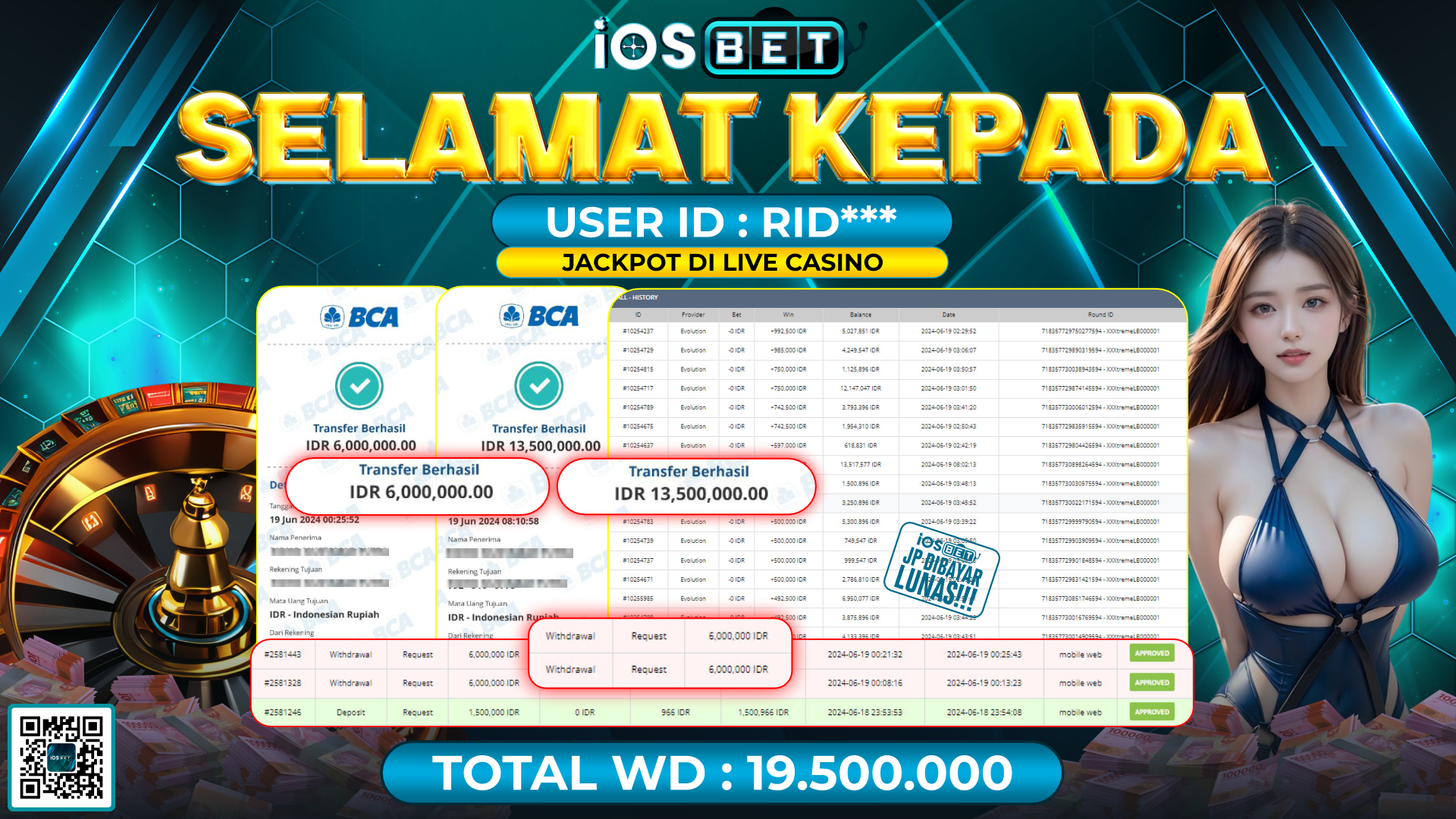 Bukti Pembayaran LUNAS LIVE GAMES GACOR Rp.19.500.000,-