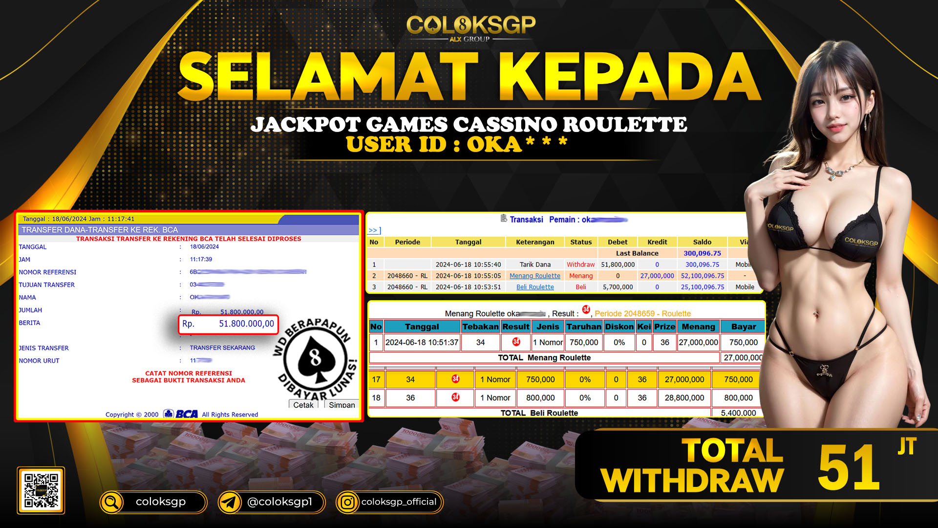 COLOKSGP JACKPOT ROULETTE RP 51.000.000 LUNAS