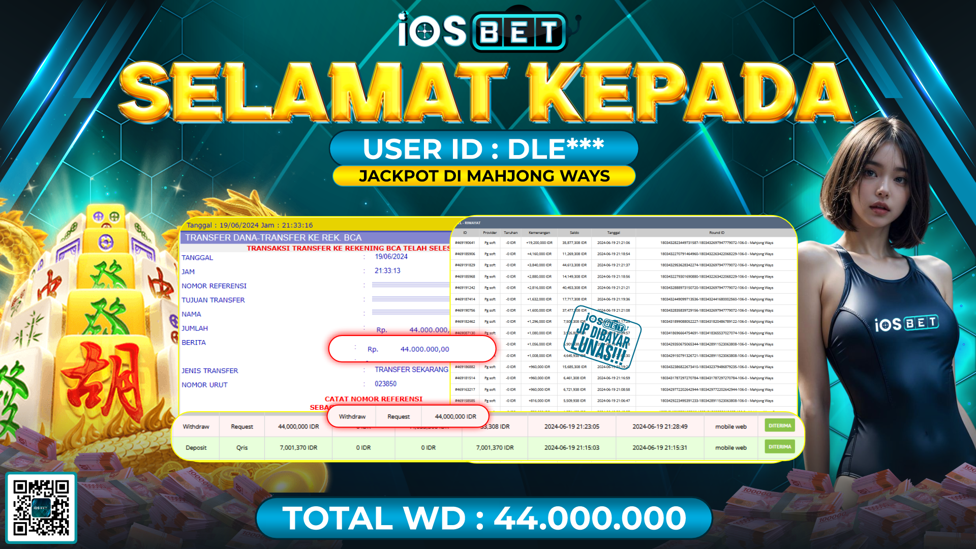 Bukti Pembayaran LUNAS SLOT GAMES GACOR Rp.44.000.000,-