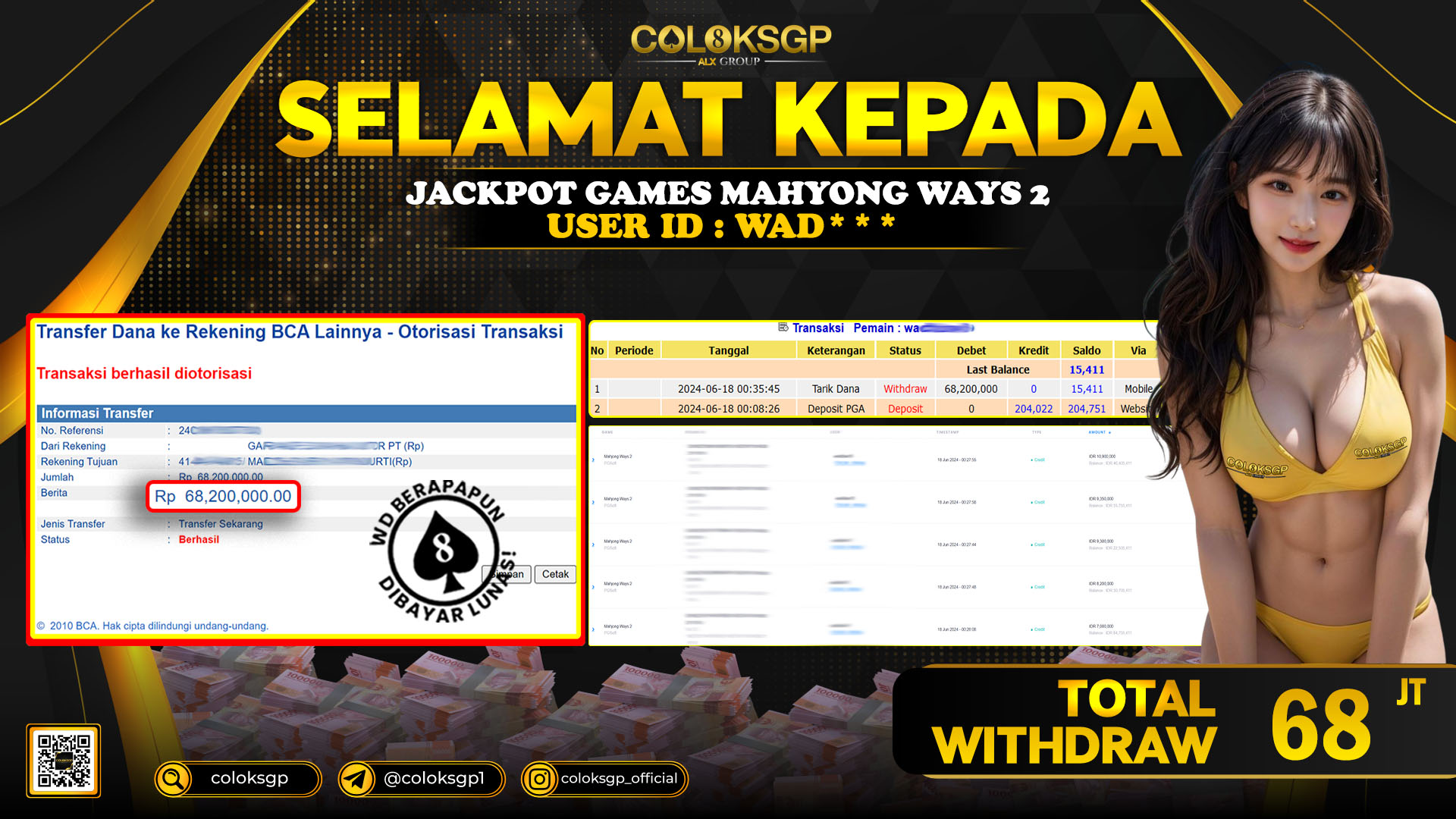 COLOKSGP JACKPOT SLOT GAMES RP 68.000.000 LUNAS