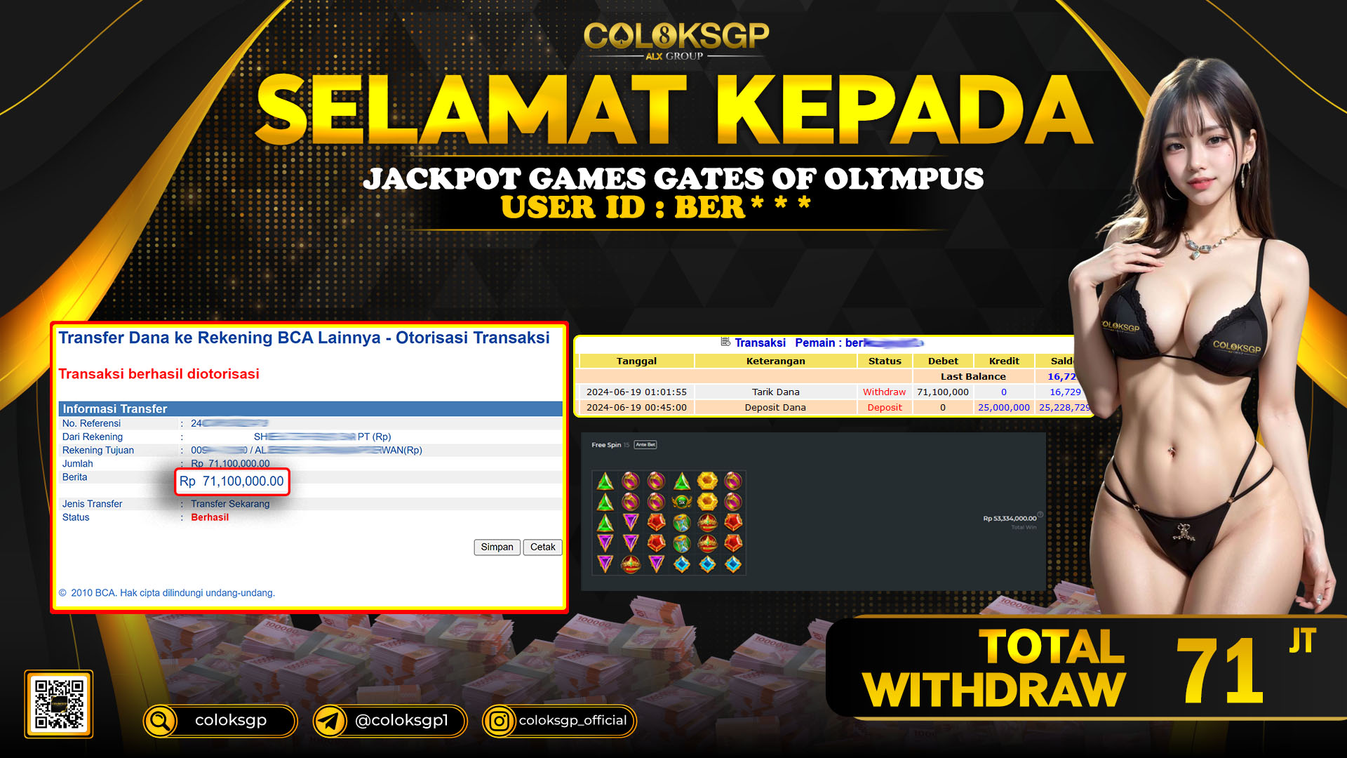 COLOKSGP JACKPOT SLOT GAMES RP 71.000.000 LUNAS