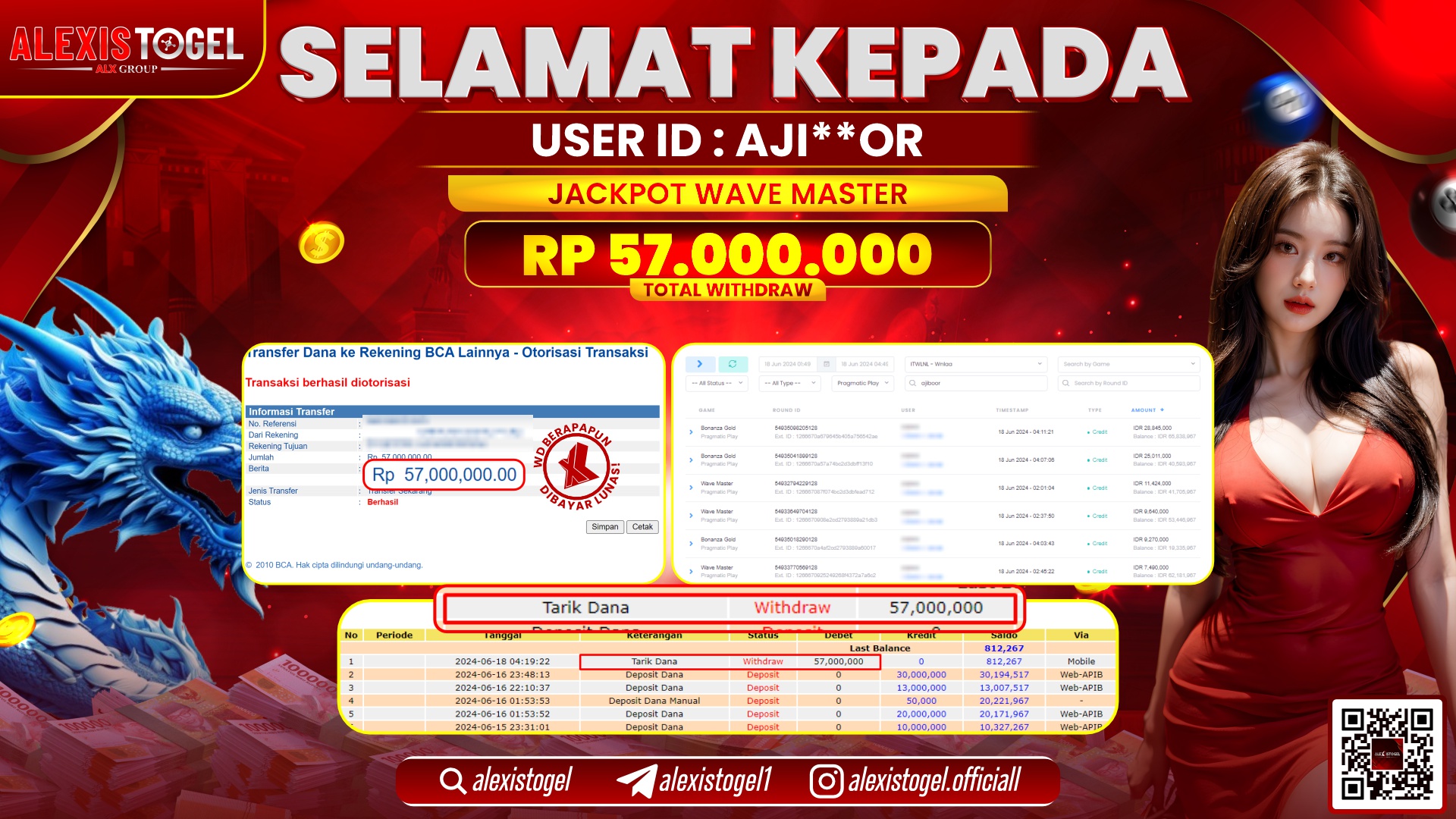 ALEXISTOGEL JACKPOT SLOT GAMES RP. 57.000.000 LUNAS