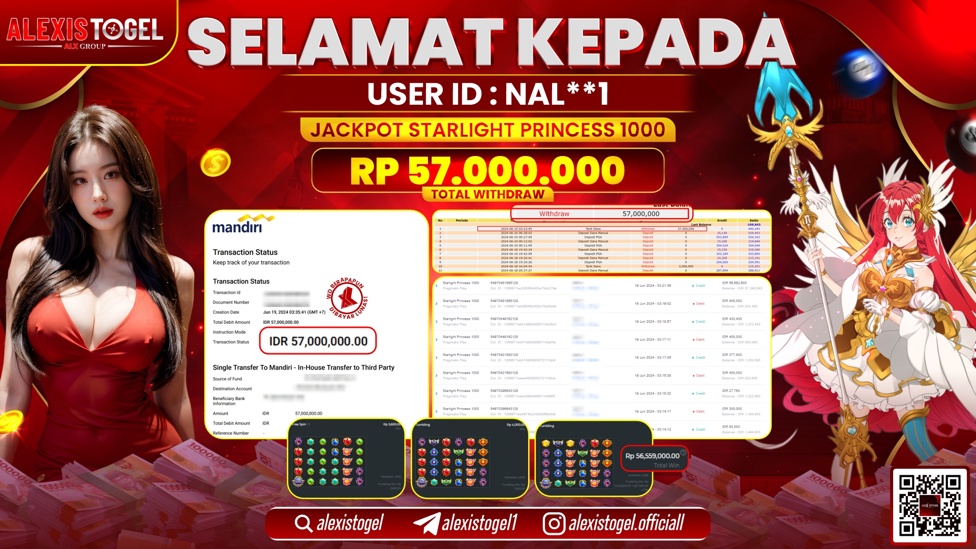 ALEXISTOGEL JACKPOT SLOT GAMES RP. 57.000.000 LUNAS