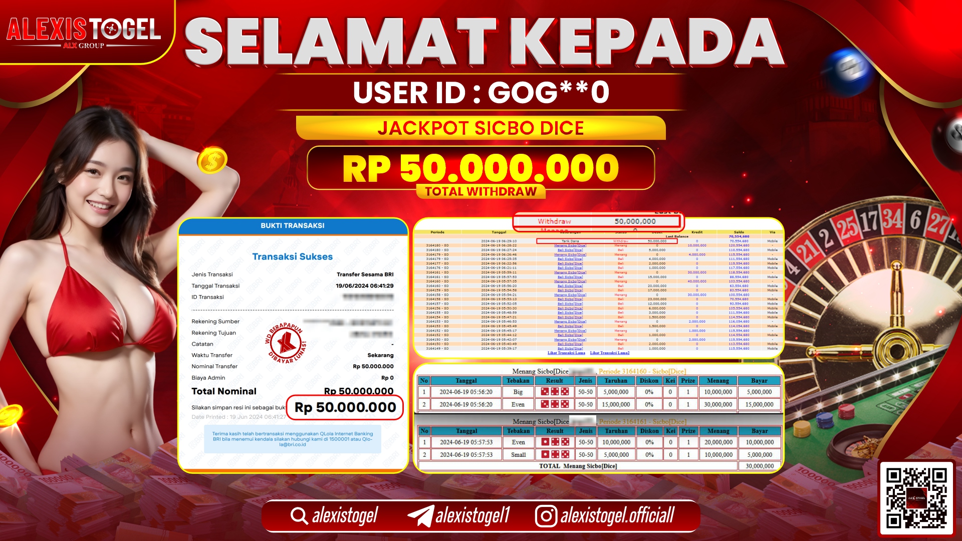 ALEXISTOGEL JACKPOT CASINO RP. 50.000.000 LUNAS