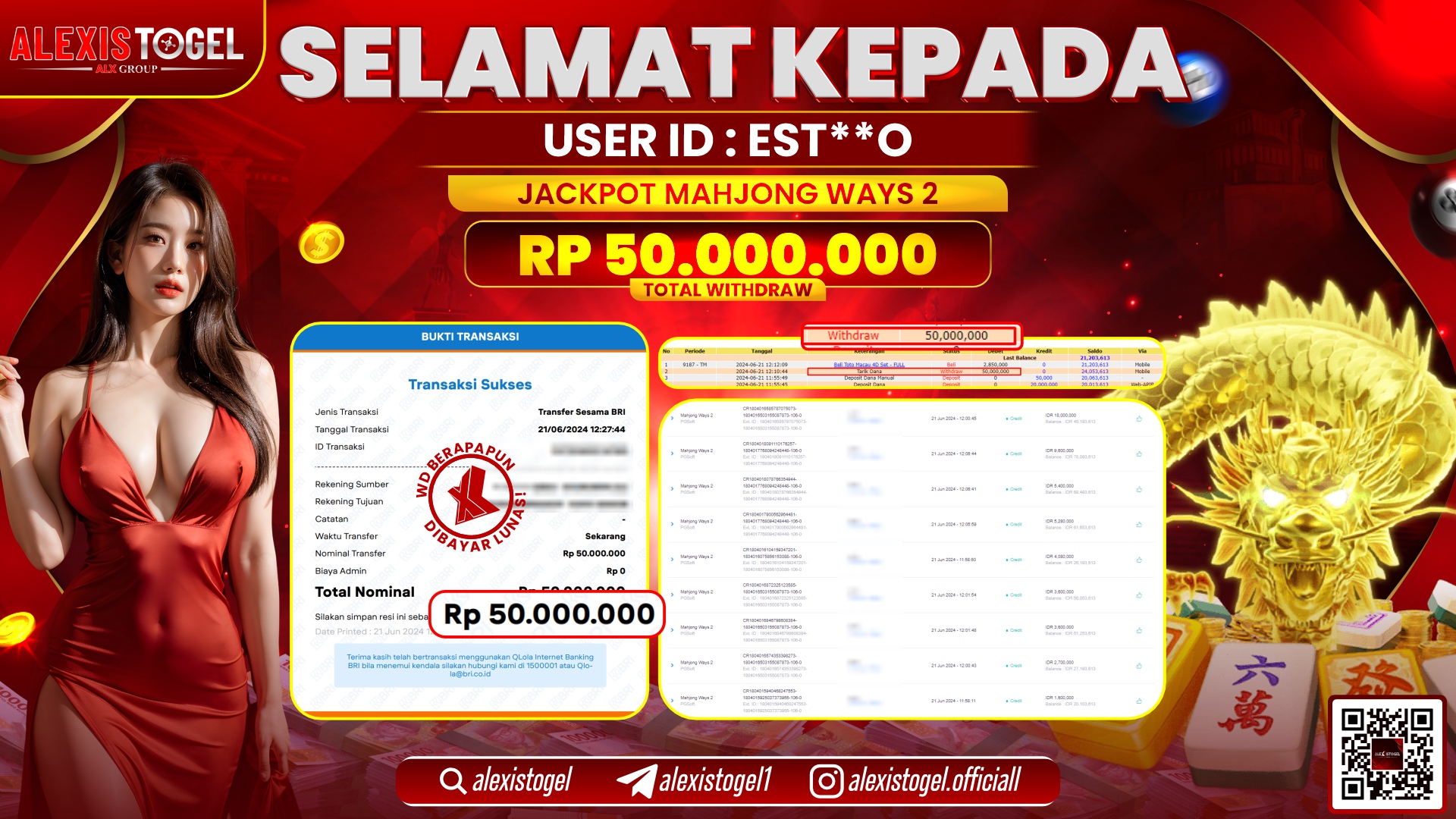 ALEXISTOGEL JACKPOT SLOT GAMES RP. 50.000.000 LUNAS