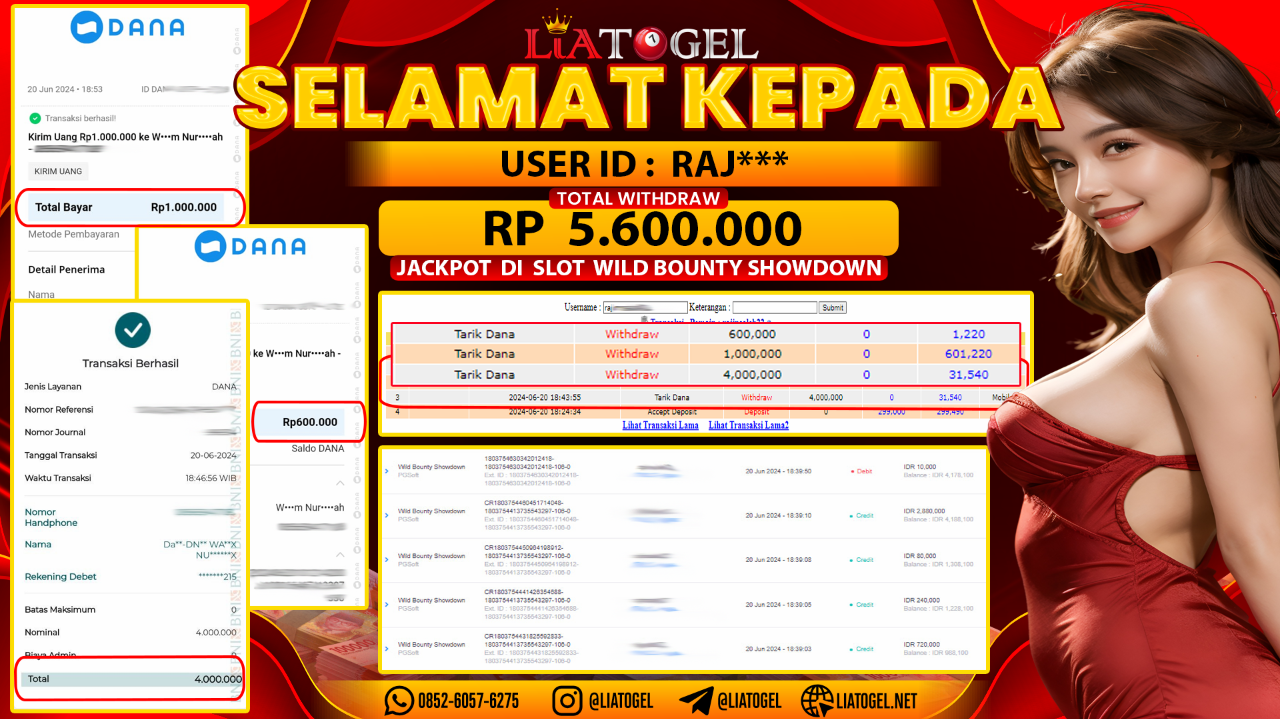 LIATOGEL - JACKPOT SLOT GAMES WILD BOUNTY SHOWDOWN RP 5.600.000,- LUNAS