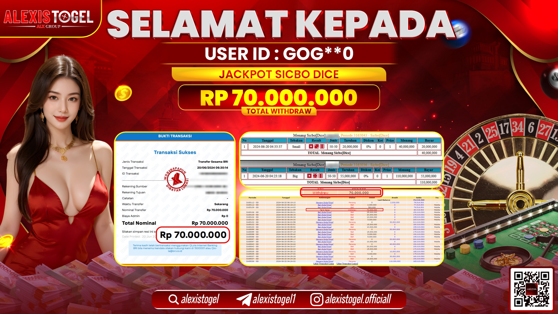 ALEXISTOGEL JACKPOT CASINO RP. 70.000.000 LUNAS