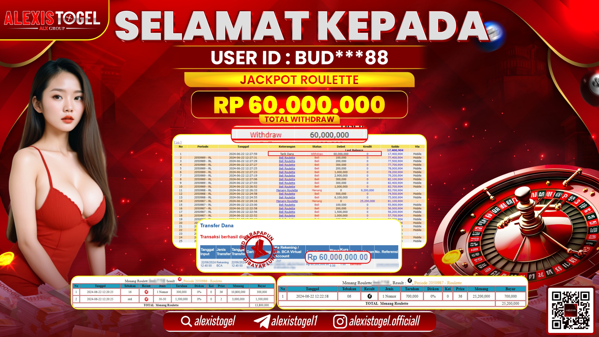 ALEXISTOGEL JACKPOT CASINO RP. 60.000.000 LUNAS