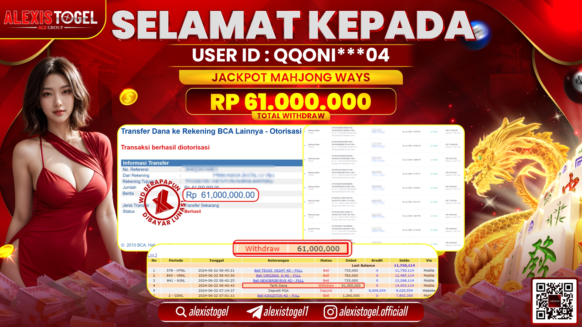 ALEXISTOGEL JACKPOT SLOT GAMES RP. 61.000.000 LUNAS