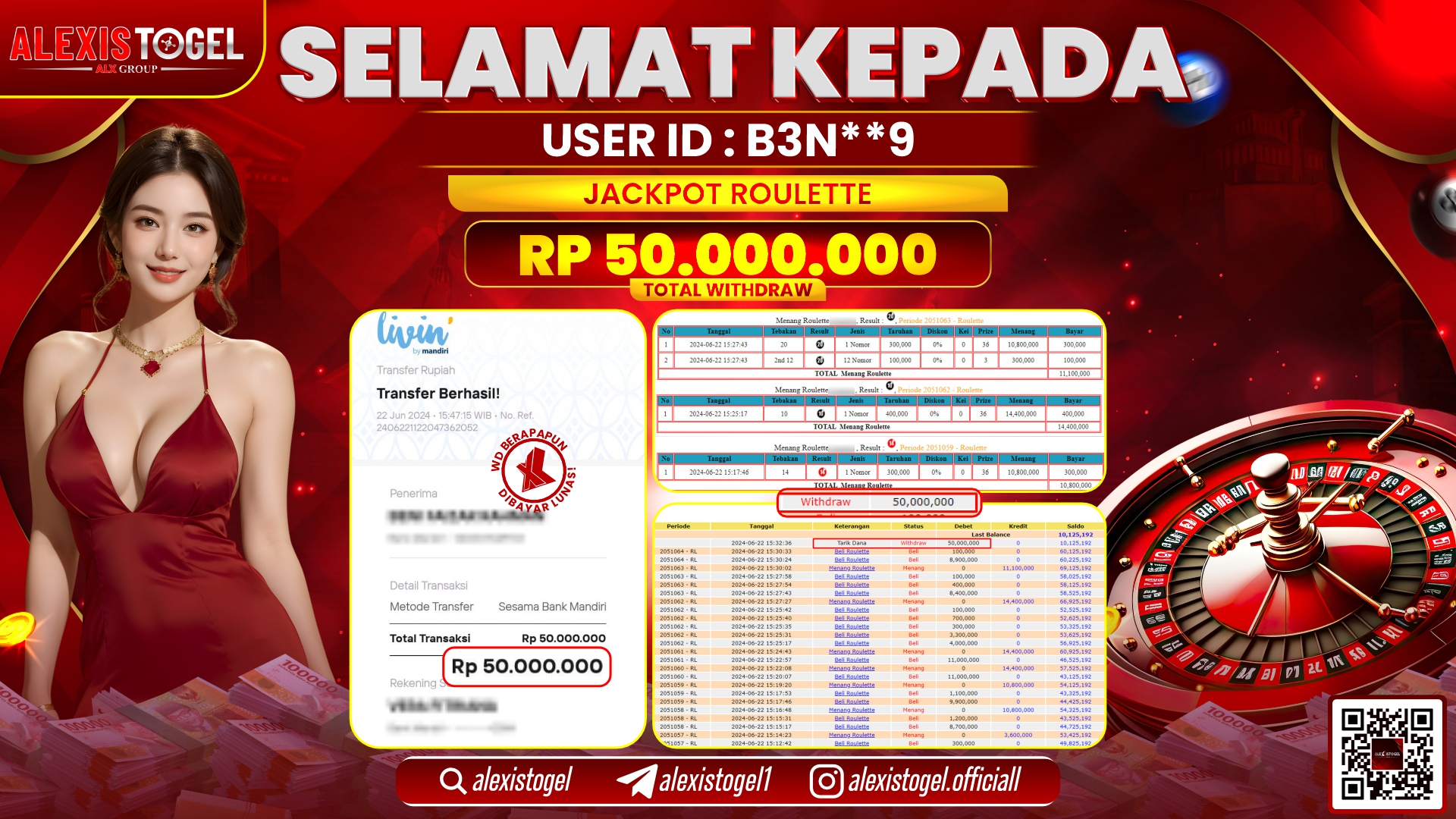 ALEXISTOGEL JACKPOT CASINO RP. 50.000.000 LUNAS