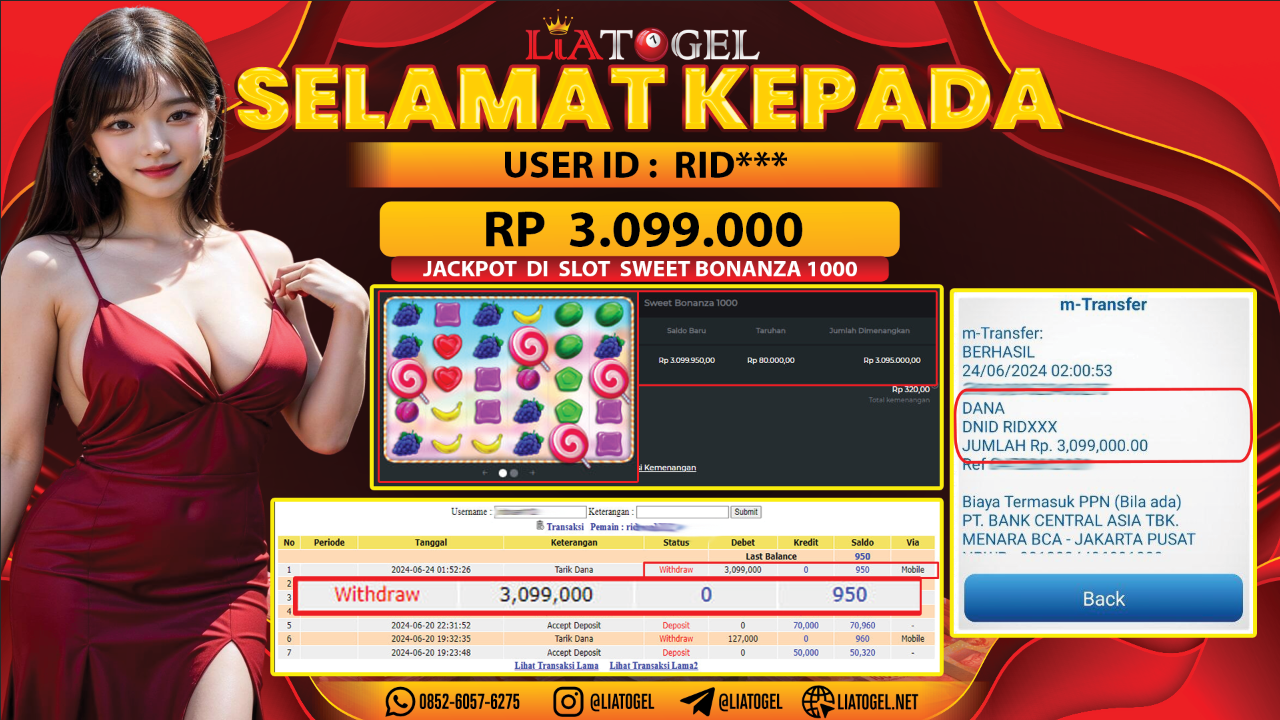 LIATOGEL - JACKPOT SLOT SWEET BONANZA 1000 GAMES RP 3.099.000,- LUNAS