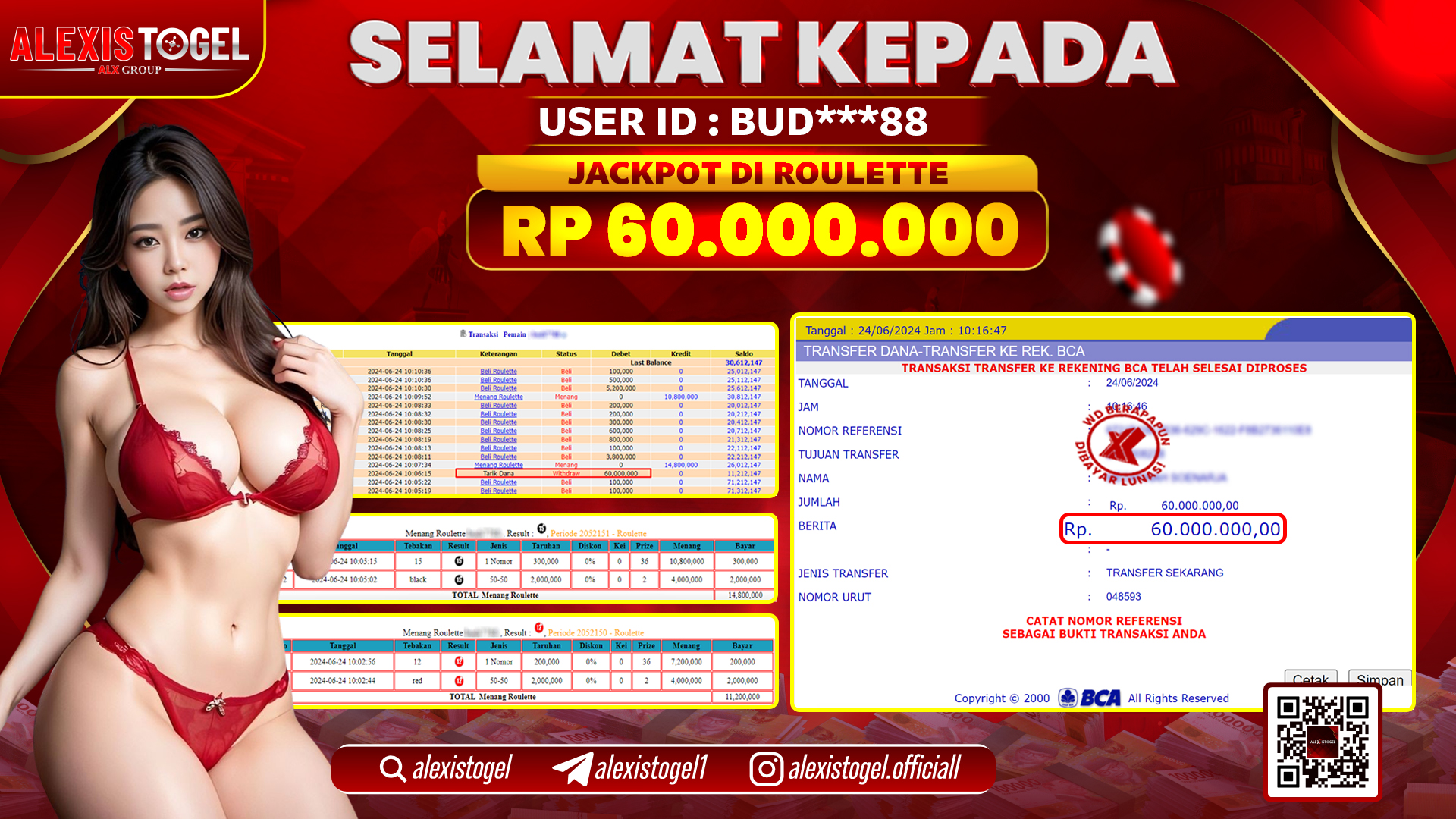ALEXISTOGEL JACKPOT CASINO RP. 60.000.000 LUNAS