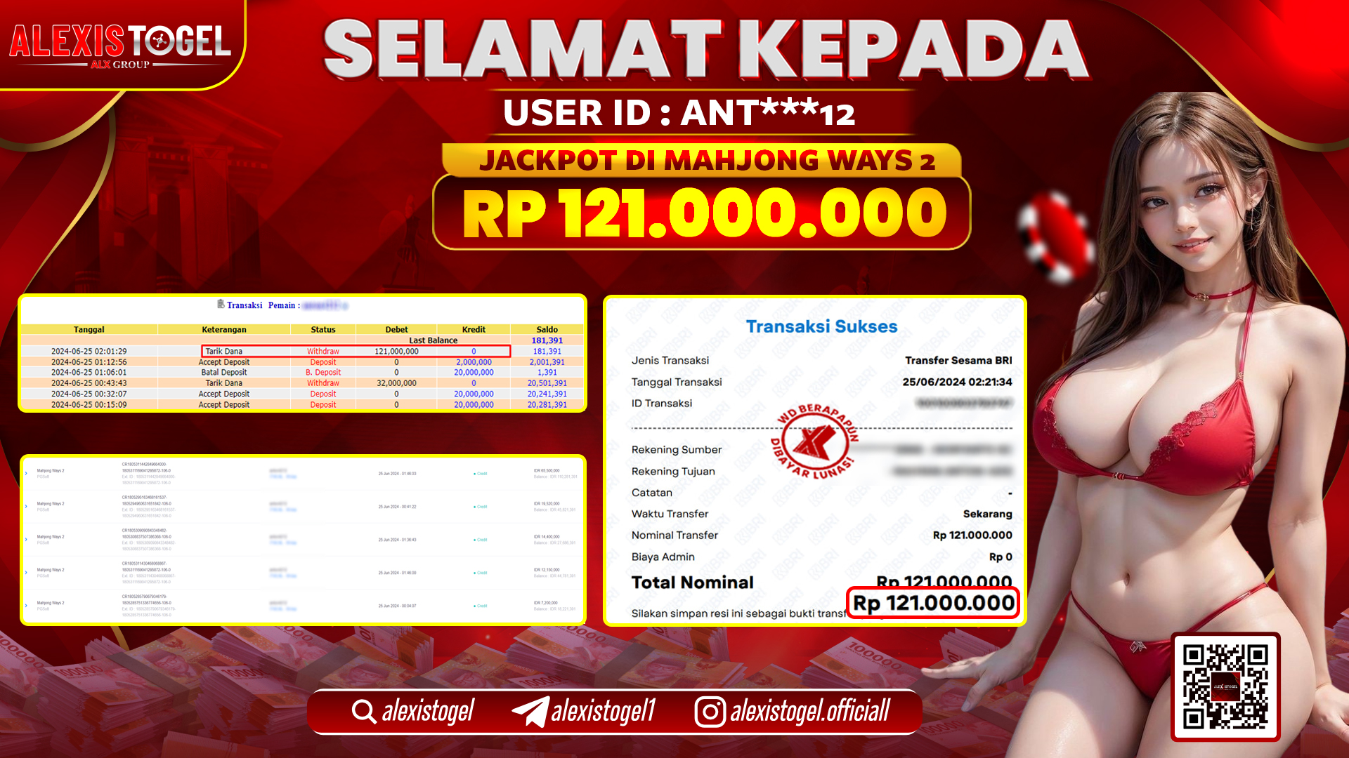 ALEXISTOGEL JACKPOT SLOT GAMES RP. 121.000.000 LUNAS