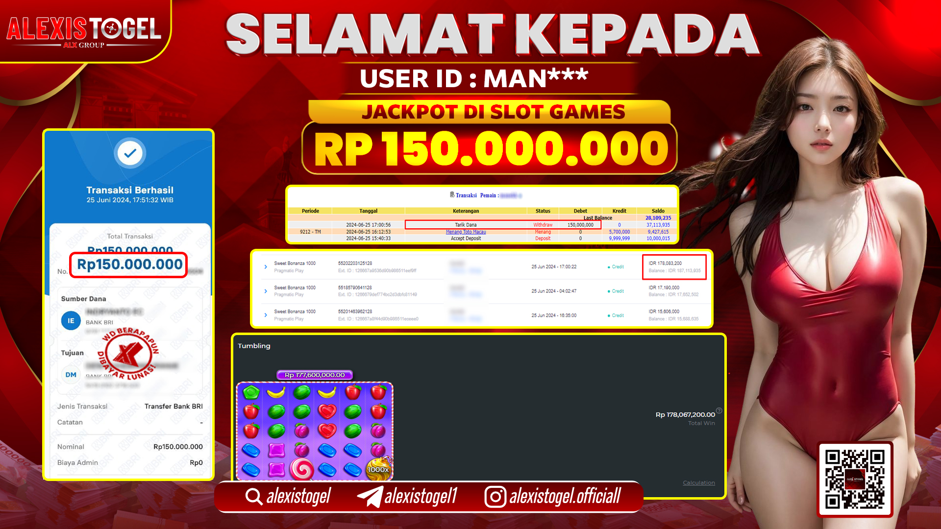 ALEXISTOGEL JACKPOT SLOT GAMES RP. 150.000.000 LUNAS