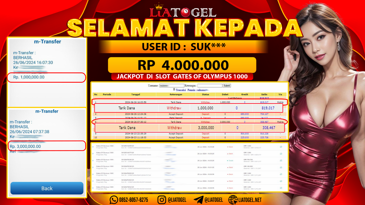 LIATOGEL - JACKPOT SLOT GATES OF OLYMPUS 1000 GAMES RP 4.000.000,- LUNAS