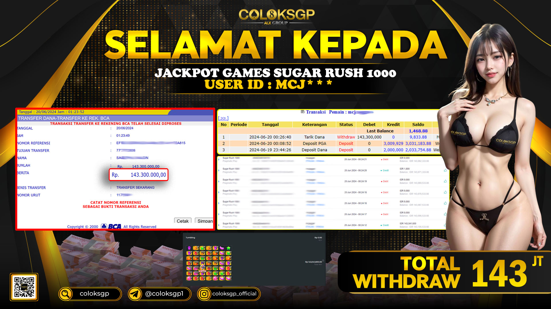 COLOKSGP JACKPOT SLOT GAMES RP 143.000.000 LUNAS