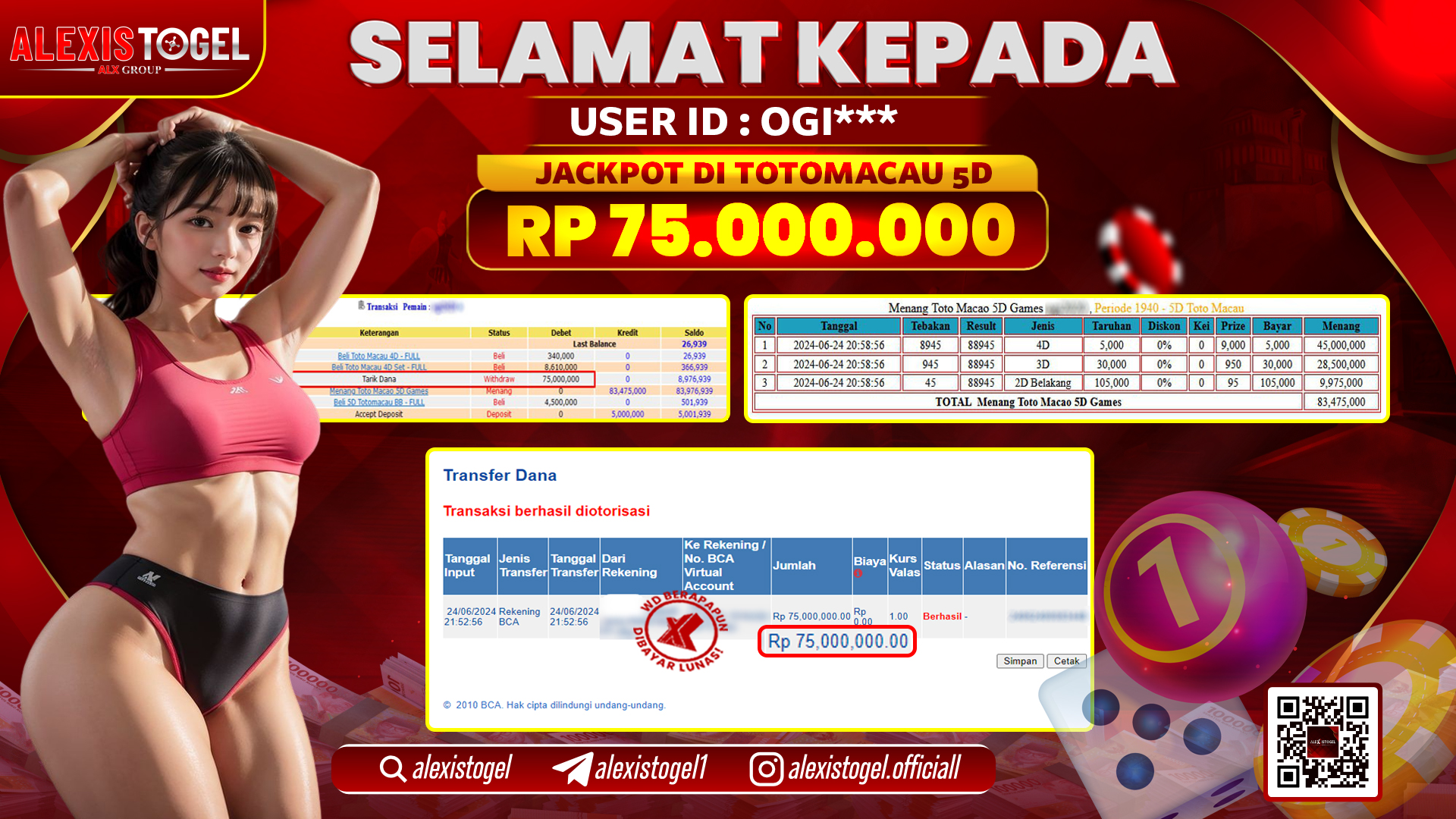 ALEXISTOGEL JACKPOT TOTOMACAU POOLS RP. 75.000.000 LUNAS