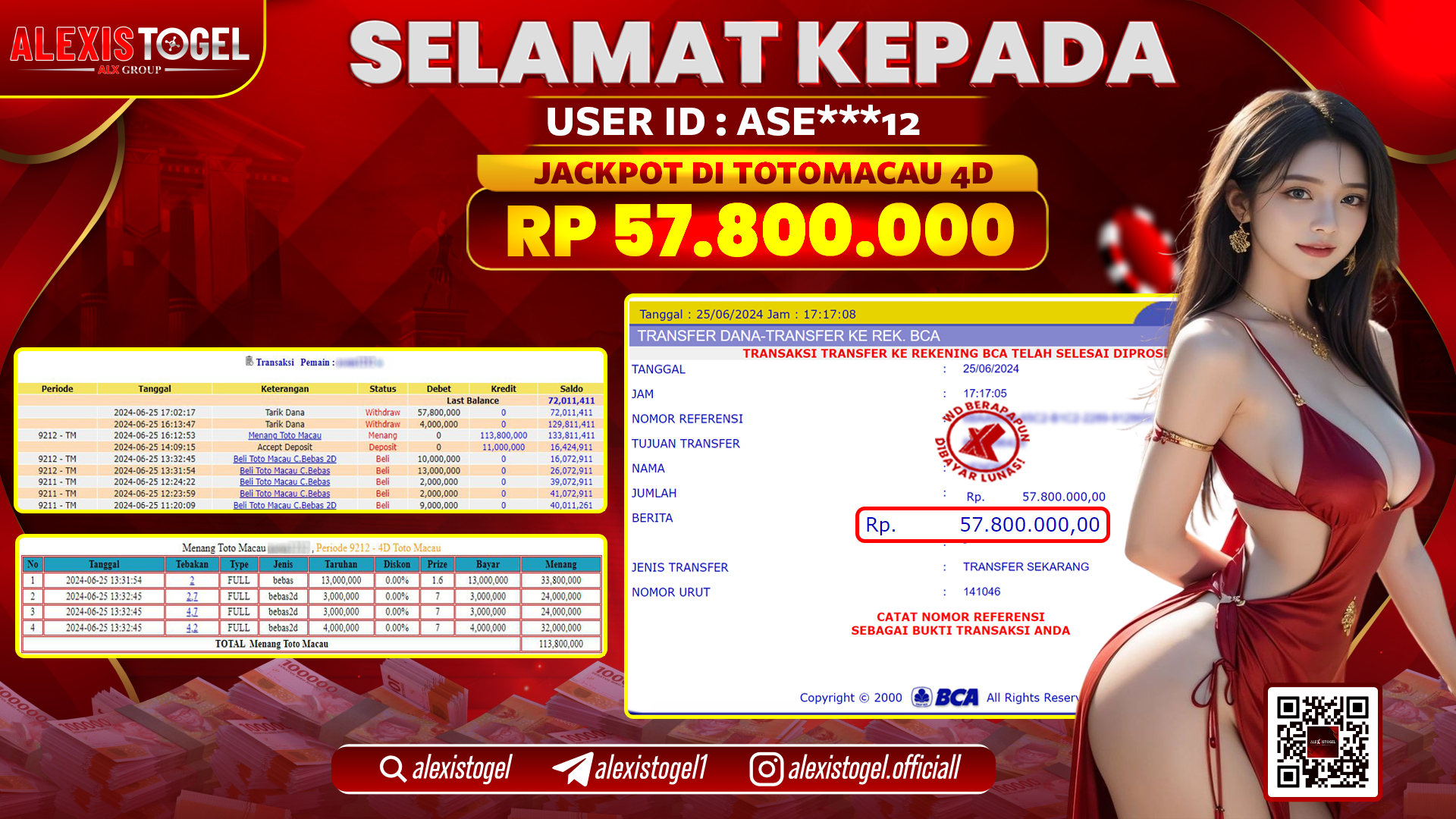 ALEXISTOGEL JACKPOT TOTOMACAU POOLS RP. 57.800.000 LUNAS