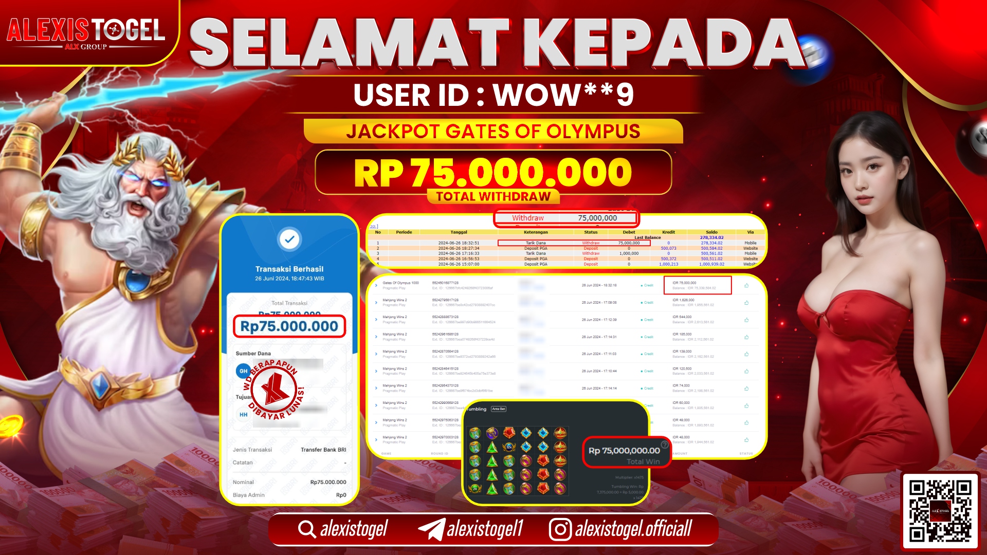 ALEXISTOGEL JACKPOT SLOT GAMES RP. 75.000.000 LUNAS