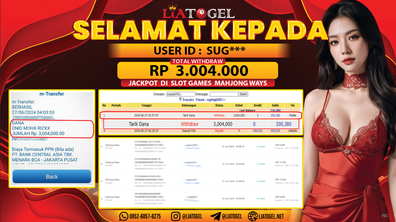 LIATOGEL - JACKPOT SLOT GAMES MAHJONG WAYS RP 3.004.000,- LUNAS