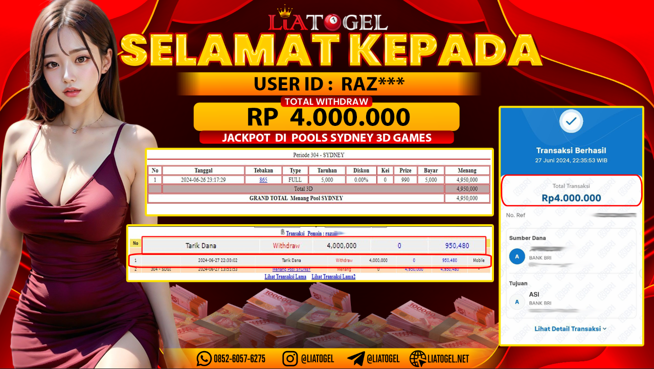 LIATOGEL - JACKPOT POOLS SYDNEY 3D GAMES  RP 4.000.000,- LUNAS