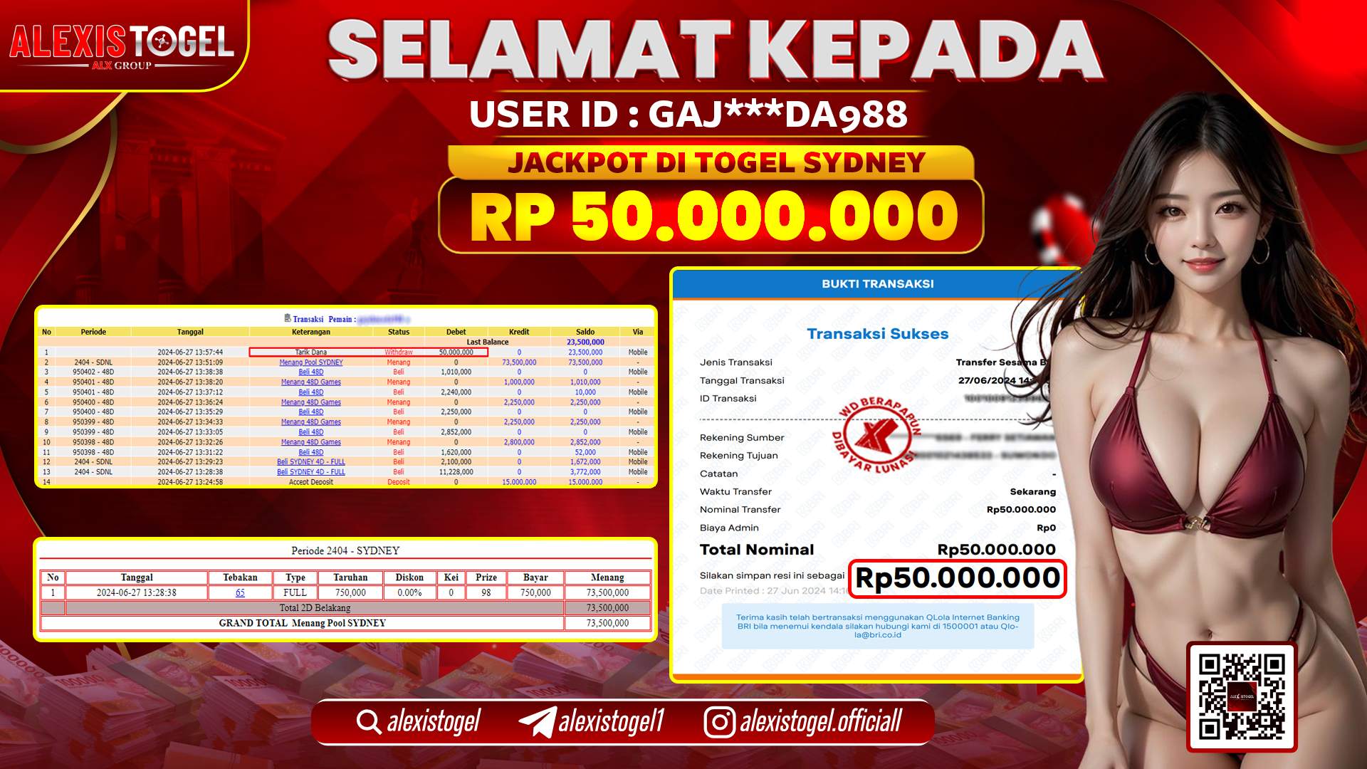 ALEXISTOGEL JACKPOT SYDNEY POOLS RP. 50.000.000 LUNAS