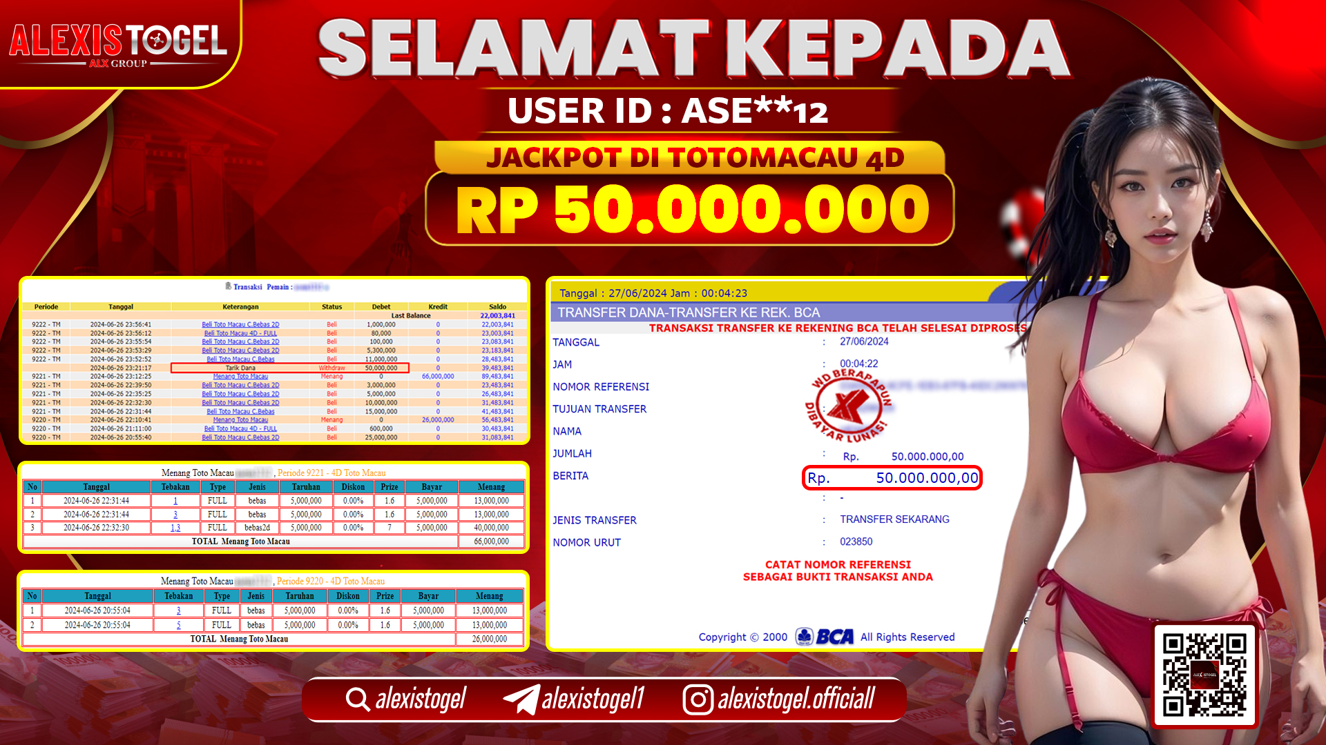 ALEXISTOGEL JACKPOT TOTOMACAU POOLS RP. 50.000.000 LUNAS