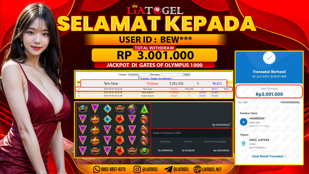 LIATOGEL - JACKPOT SLOT GATES OF OLYMPUS 1000 GAMES RP 3.001.000,- LUNAS