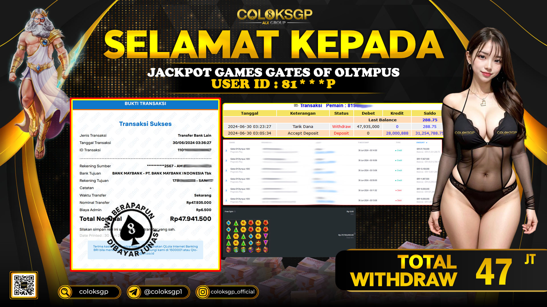 COLOKSGP JACKPOT SLOT GAMES RP 47.000.000 LUNAS