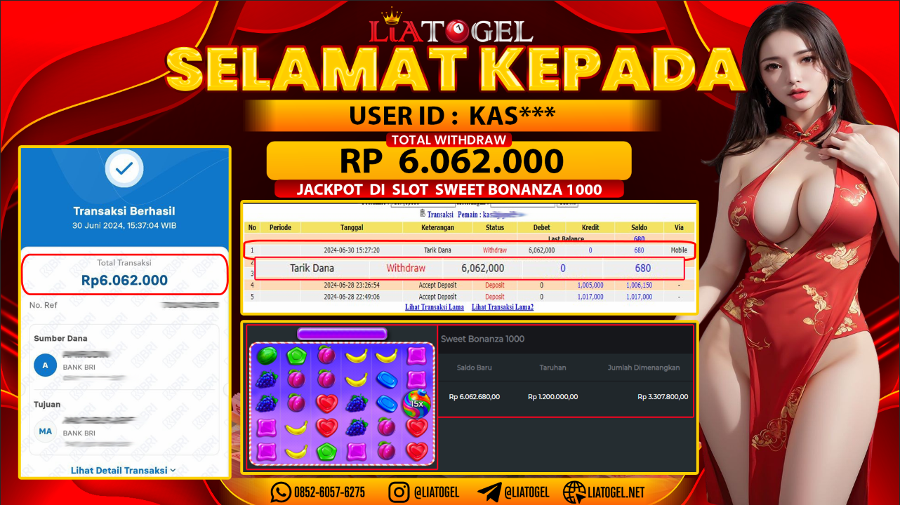LIATOGEL - JACKPOT SLOT SWEET BONANZA 1000 GAMES RP 6.062.000,- LUNAS