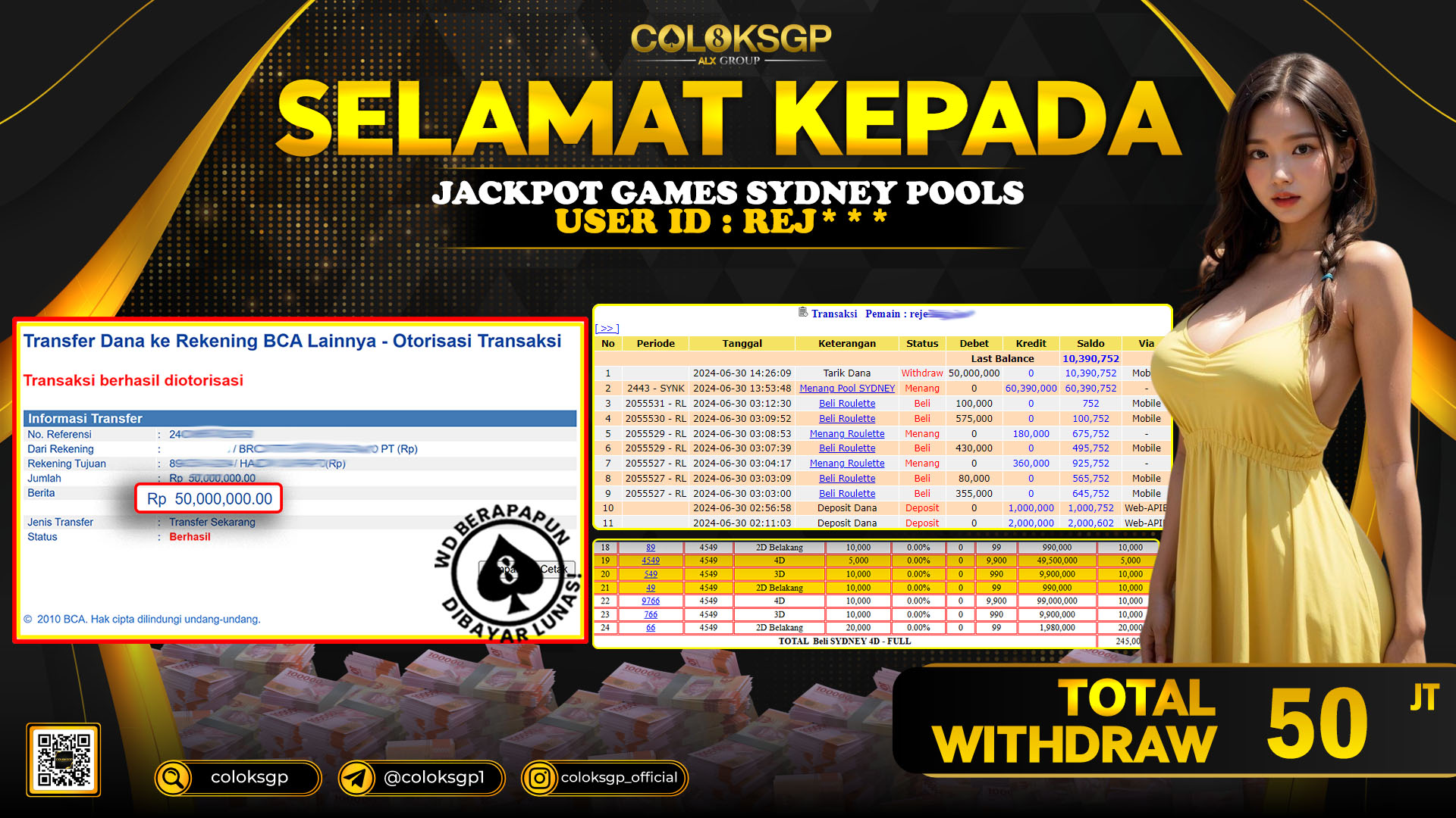COLOKSGP JACKPOT SYDNEY POOLS RP 50.000.000 LUNAS