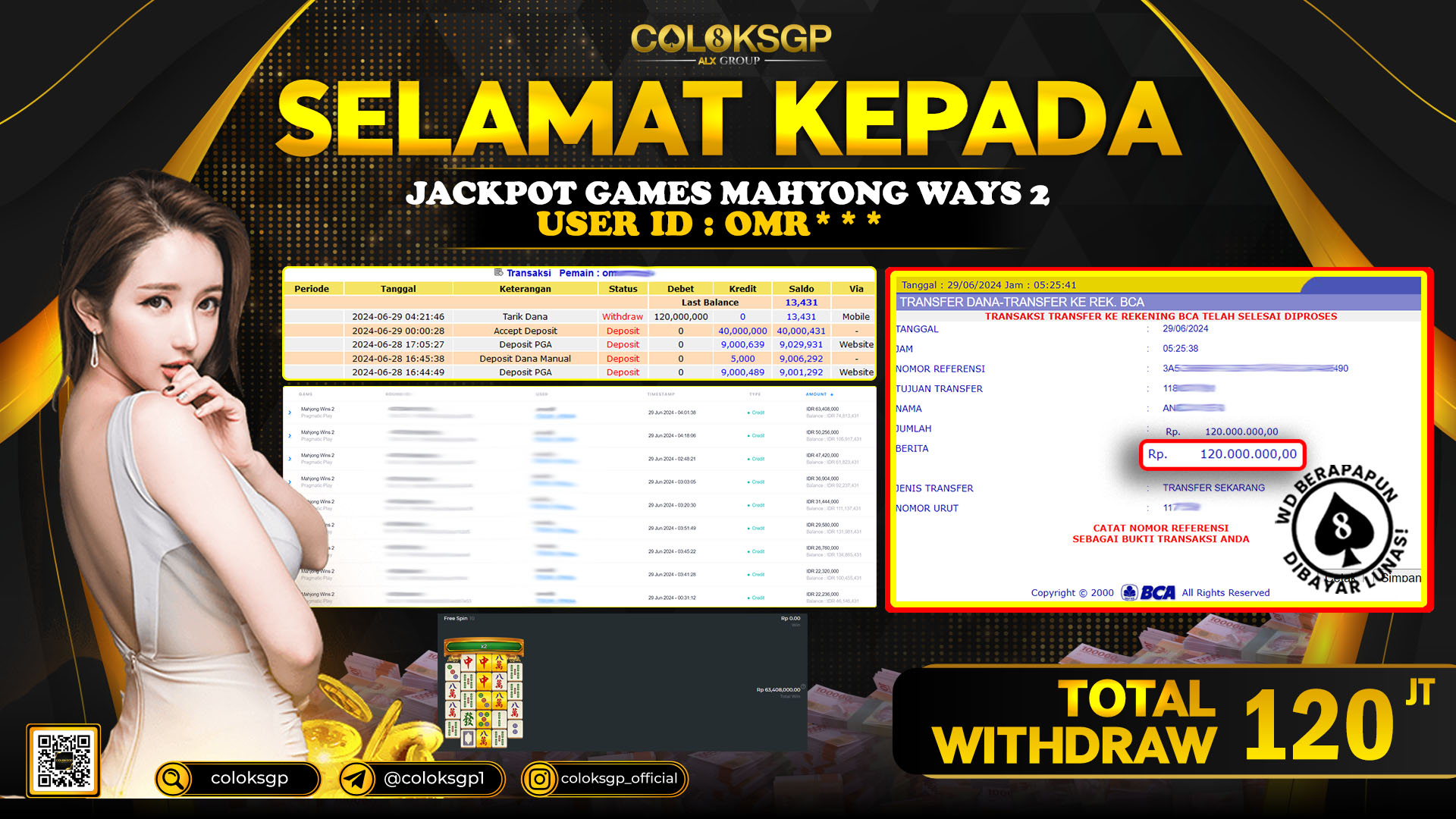 COLOKSGP JACKPOT SLOT GAMES RP 120.000.000 LUNAS