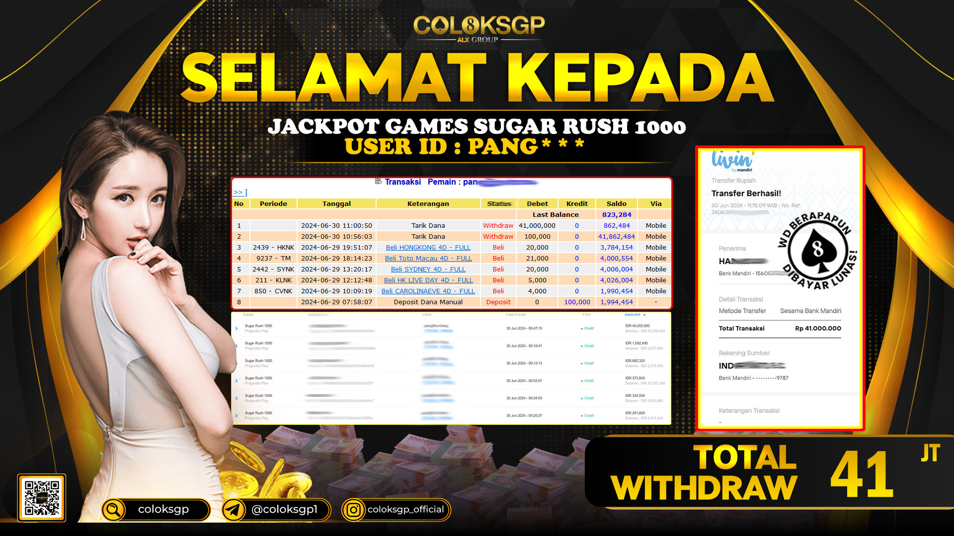 COLOKSGP JACKPOT SLOT GAMES RP 41.000.000 LUNAS