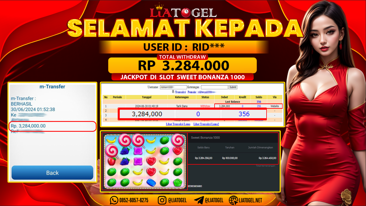 LIATOGEL - JACKPOT SLOT SWEET BONANZA 1000 GAMES RP 3.284.000,- LUNAS