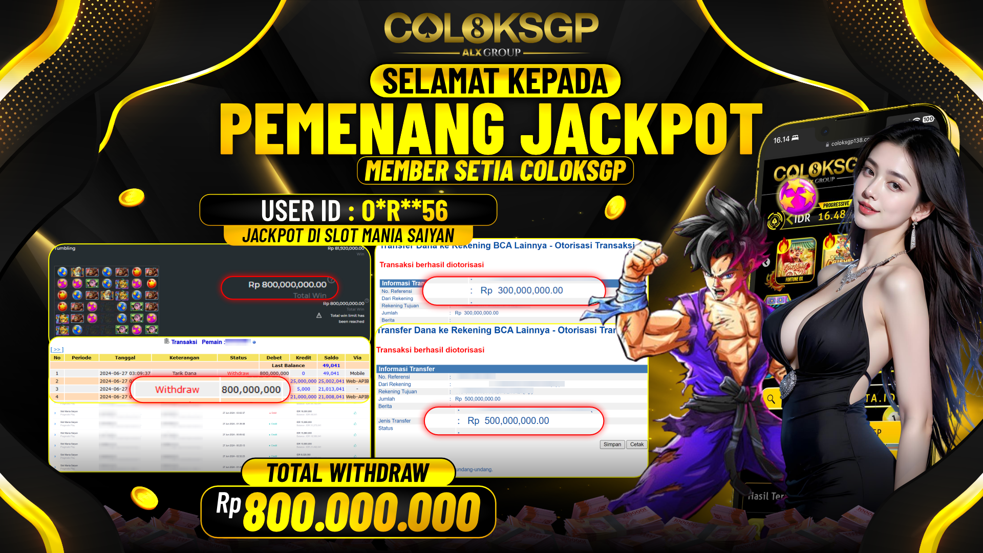 COLOKSGP JACKPOT SLOT GAMES RP 800.000.000 LUNAS