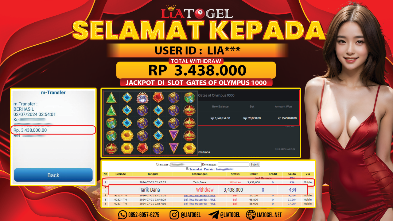 LIATOGEL - JACKPOT SLOT GATES OF OLYMPUS 1000 GAMES RP 3.438.000,- LUNAS